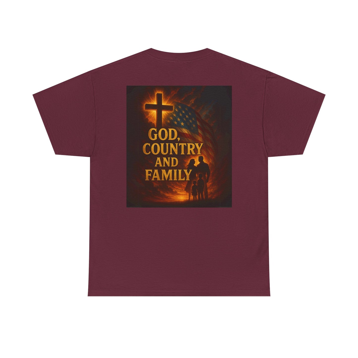 Patriotic Unisex Heavy Cotton Tee - God Country Family, Independence Day Shirt, Veteran Gift, Family Gathering Tee, Fourth of July Clothing