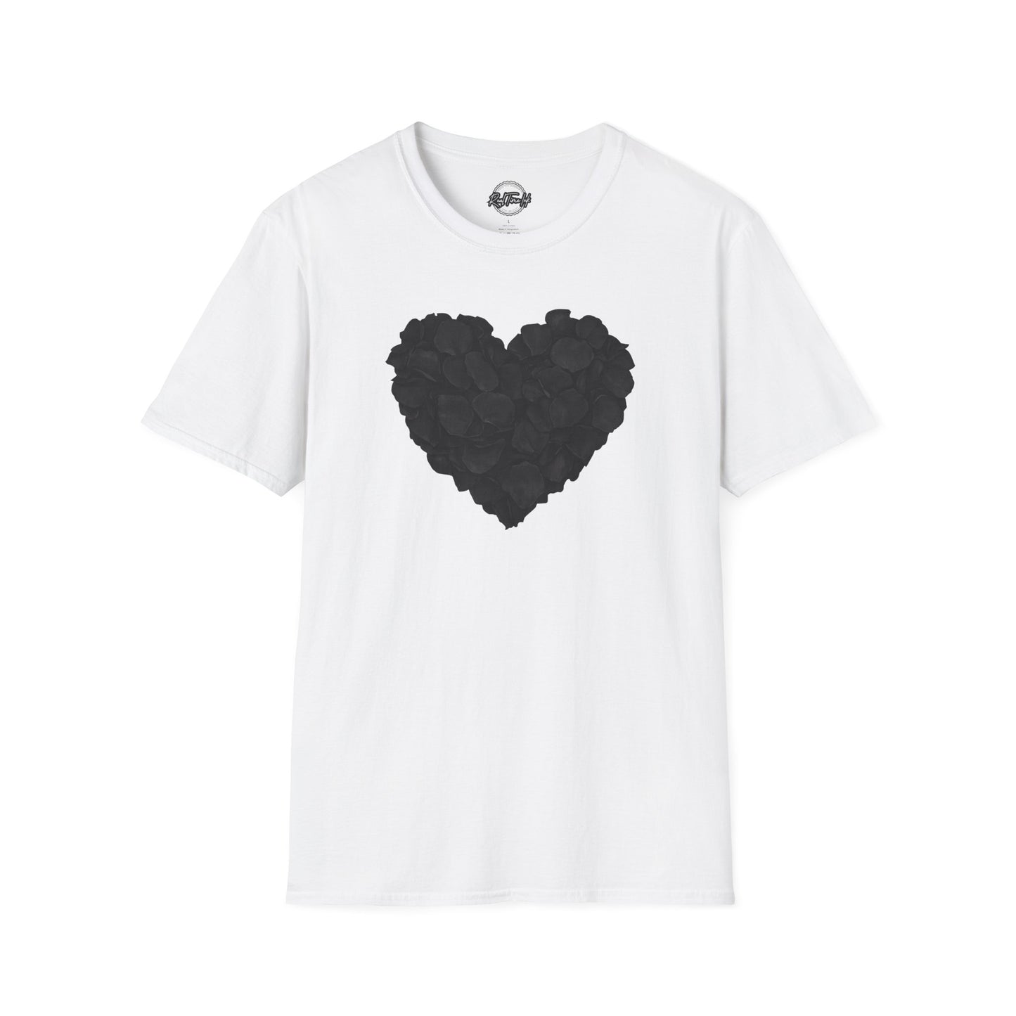 Black Rose Heart T-Shirt — Floral Heart Graphic Tee for Valentine’s Day
