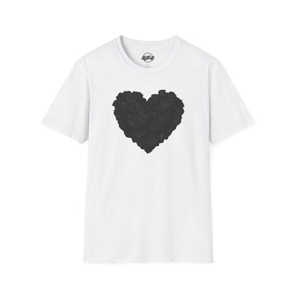 Black Rose Heart T-Shirt — Floral Heart Graphic Tee for Valentine’s Day