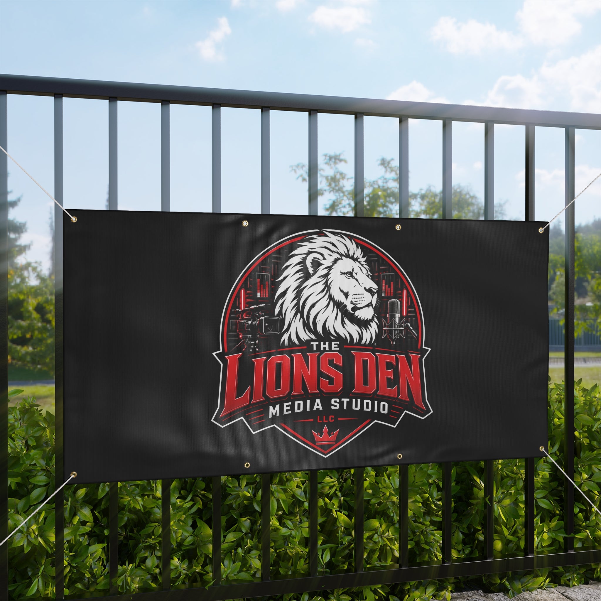 The Lions Den Media Studio Matte Banner