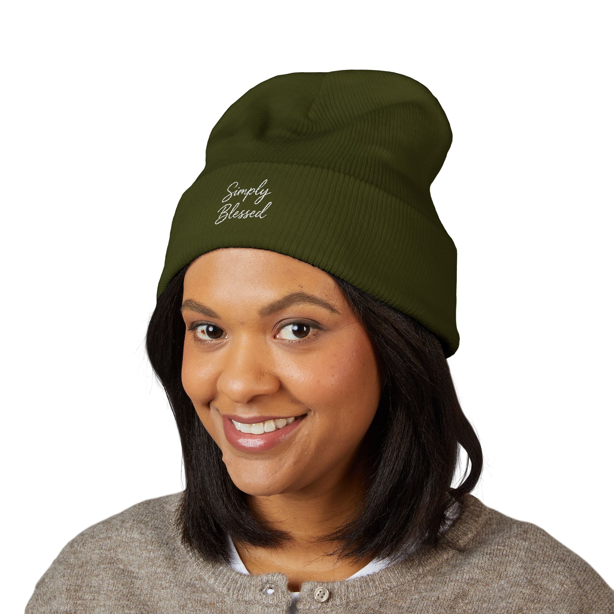 Simply Blessed Embroidered Beanie - Cozy Classic Knitted Hat for Everyday Wear