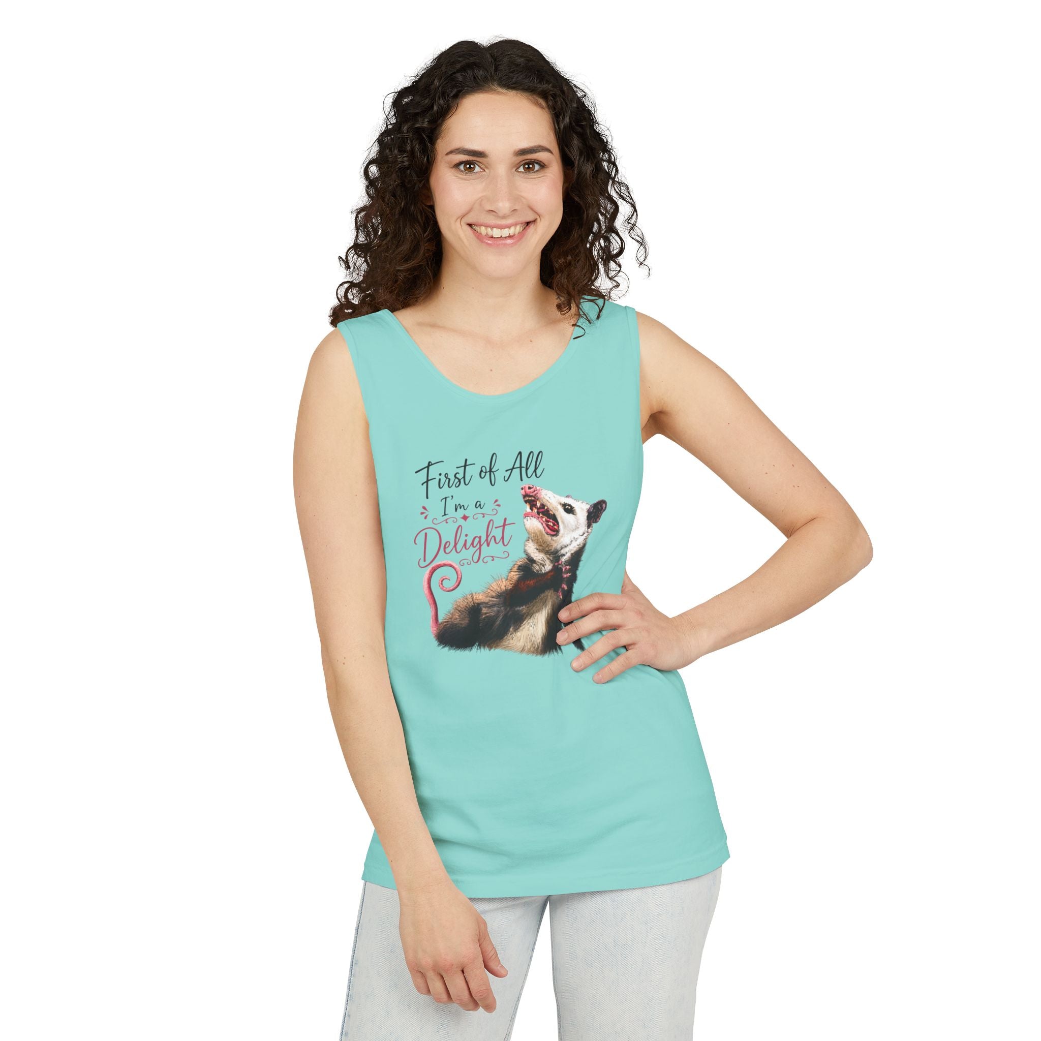 Possum Tank Top - “First of All I’m a Delight” Cute Possum Graphic Tank