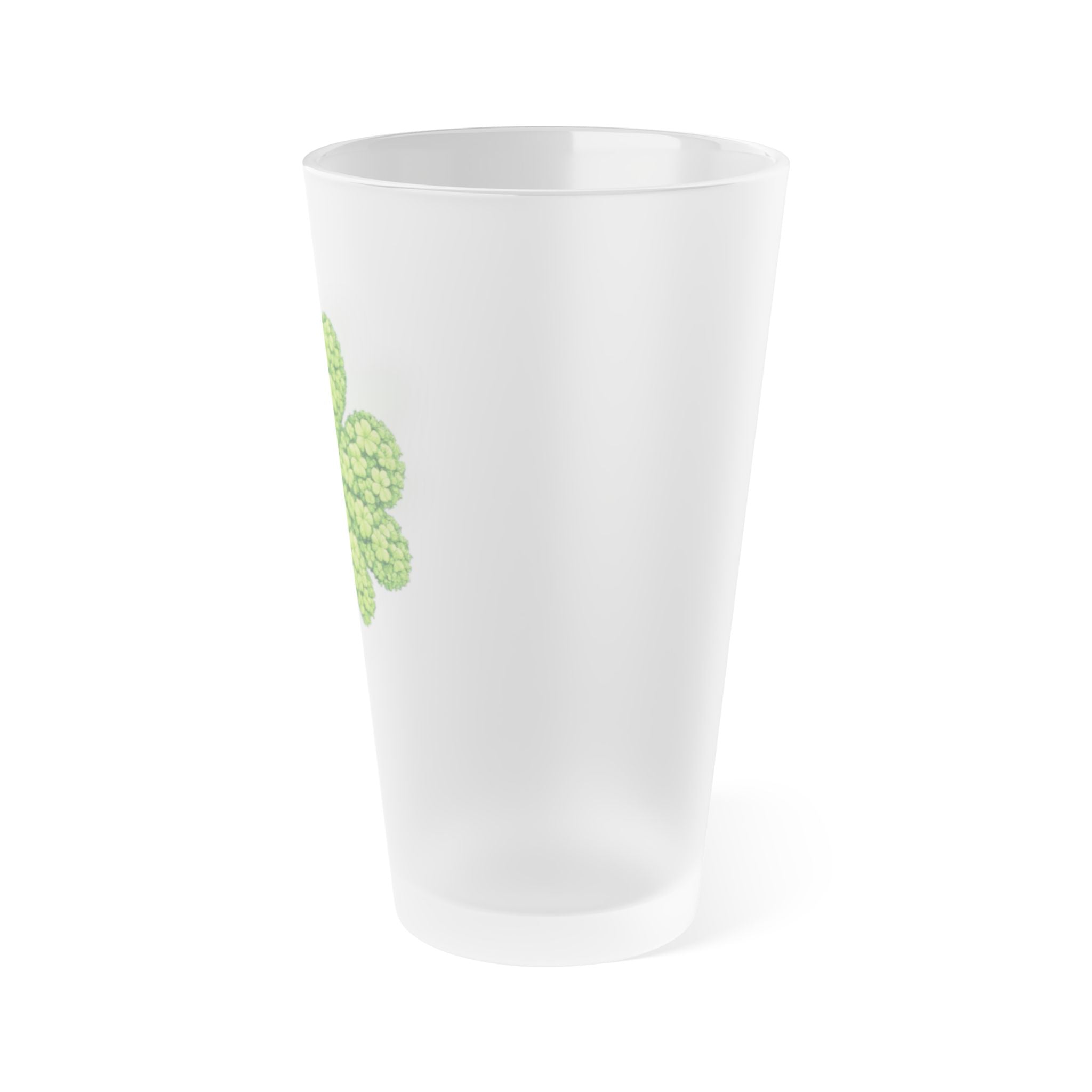 Frosted 16oz Pint Glass with Green Shamrock Clover — St. Patrick’s Day Beer Glass