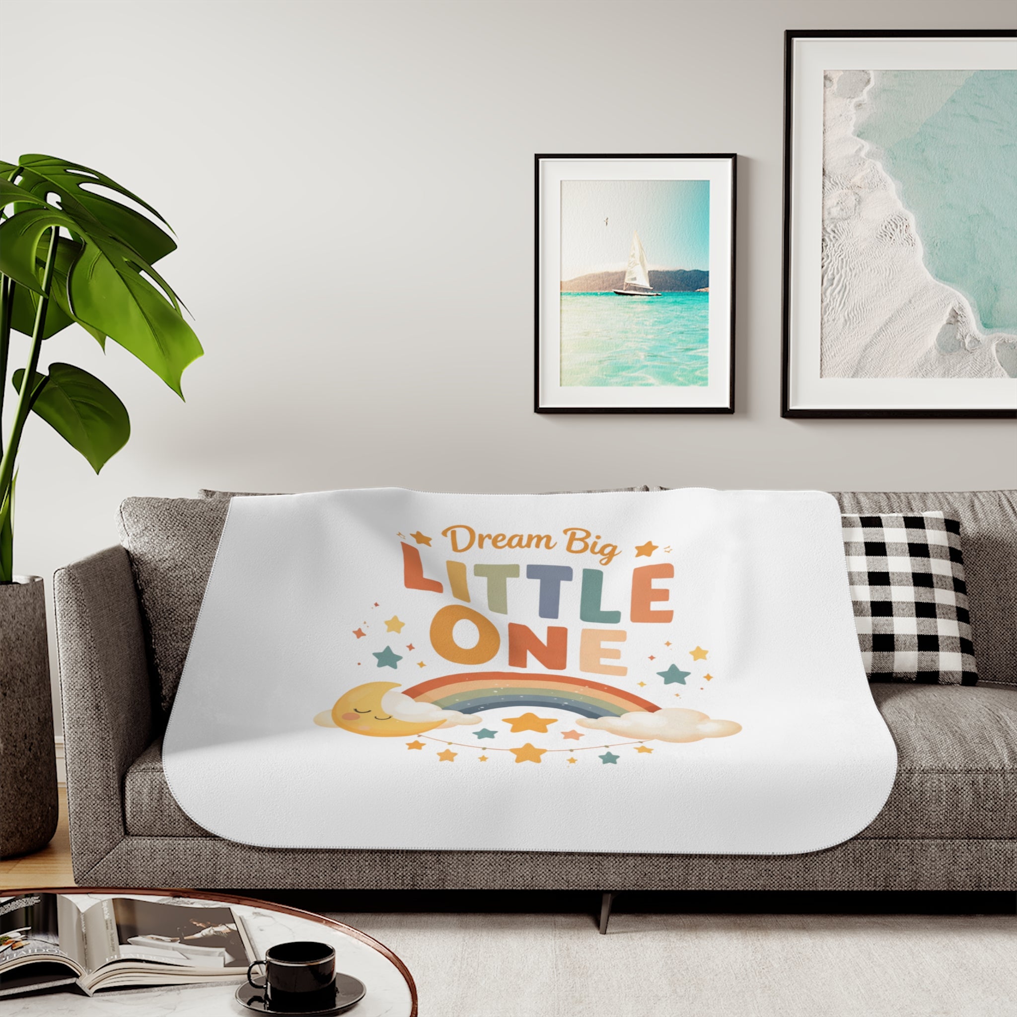 Dream Big Little One Sherpa Blanket — Baby Nursery Rainbow Throw