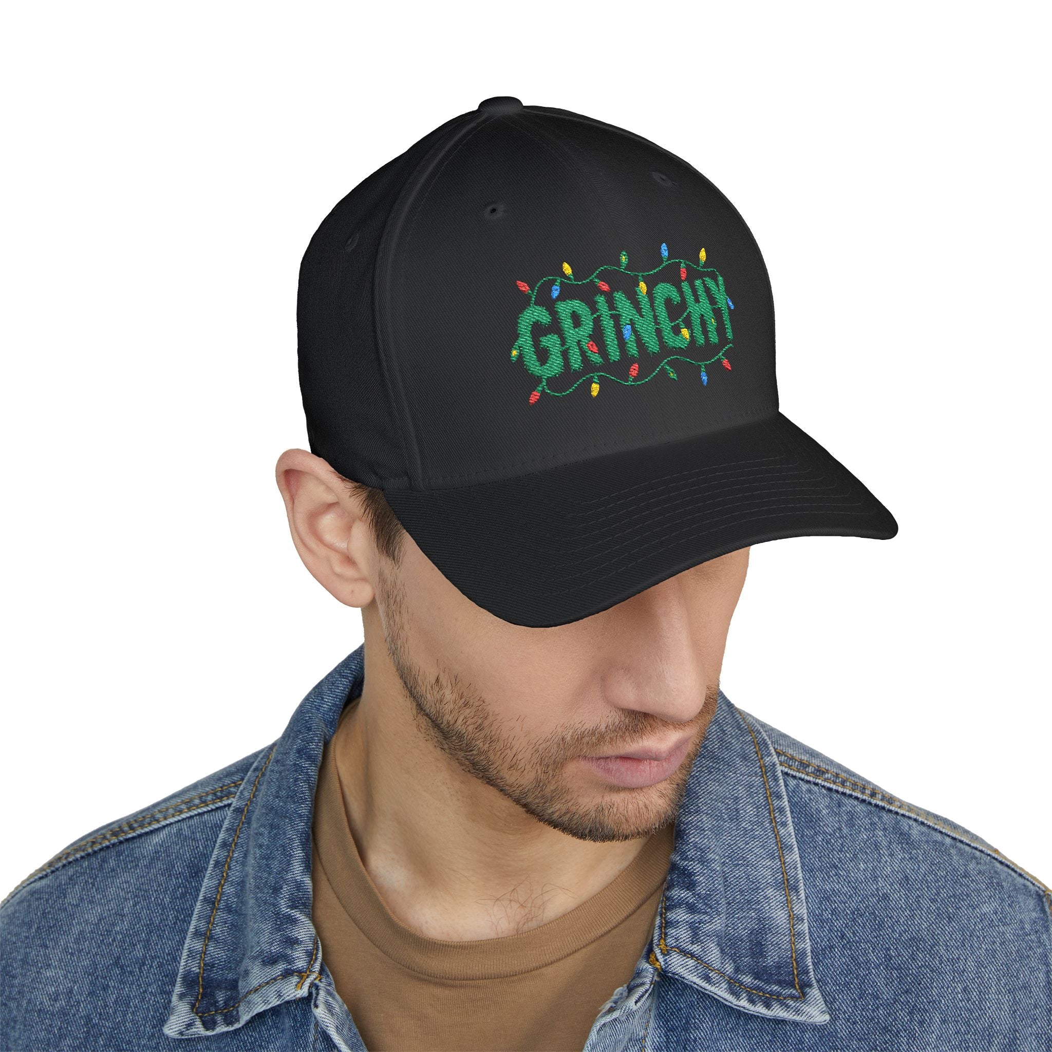 Grinchy Embroidered Christmas Cap — Holiday Light Design