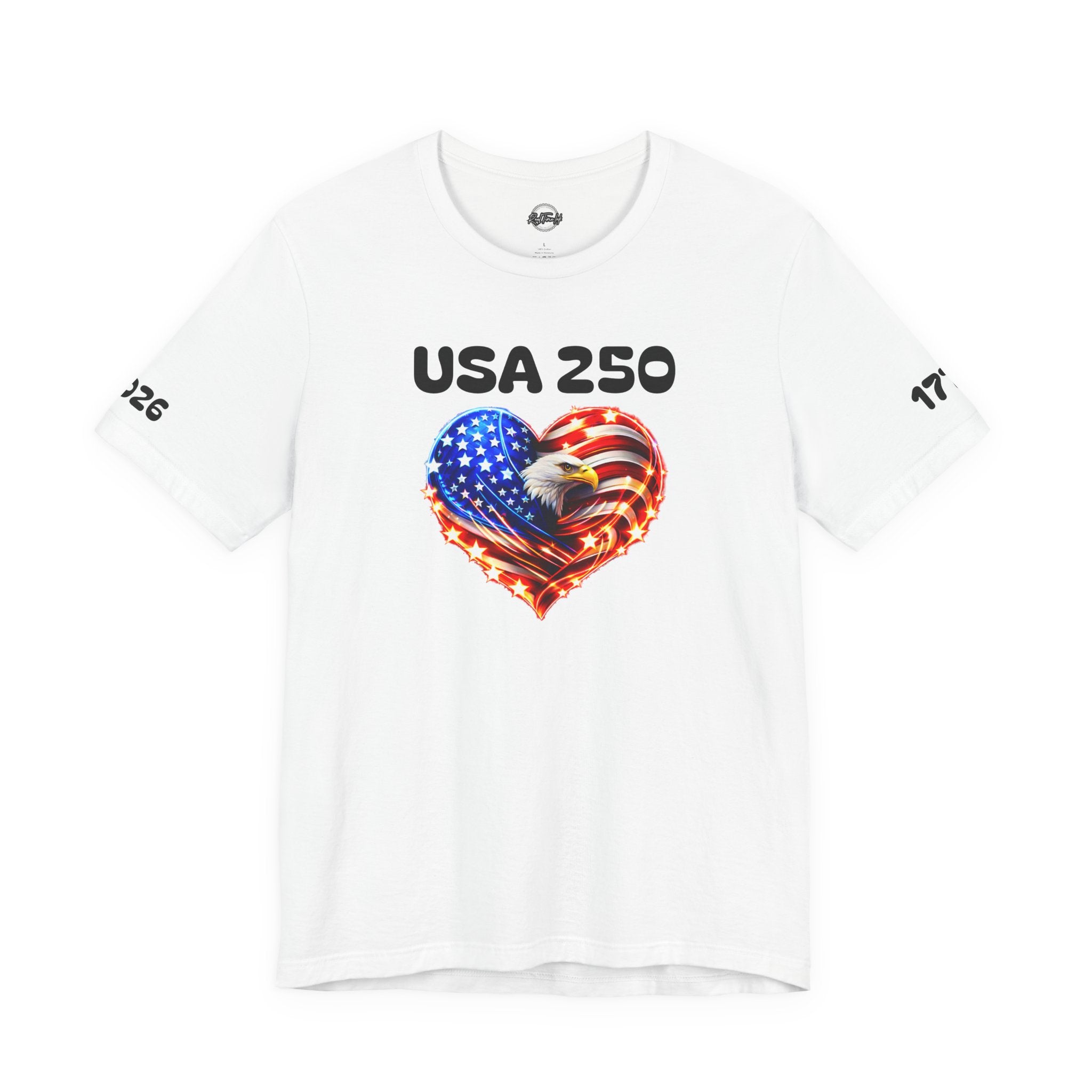 USA 250 Heart Flag T-Shirt — Patriotic Bald Eagle Tee for Independence Day