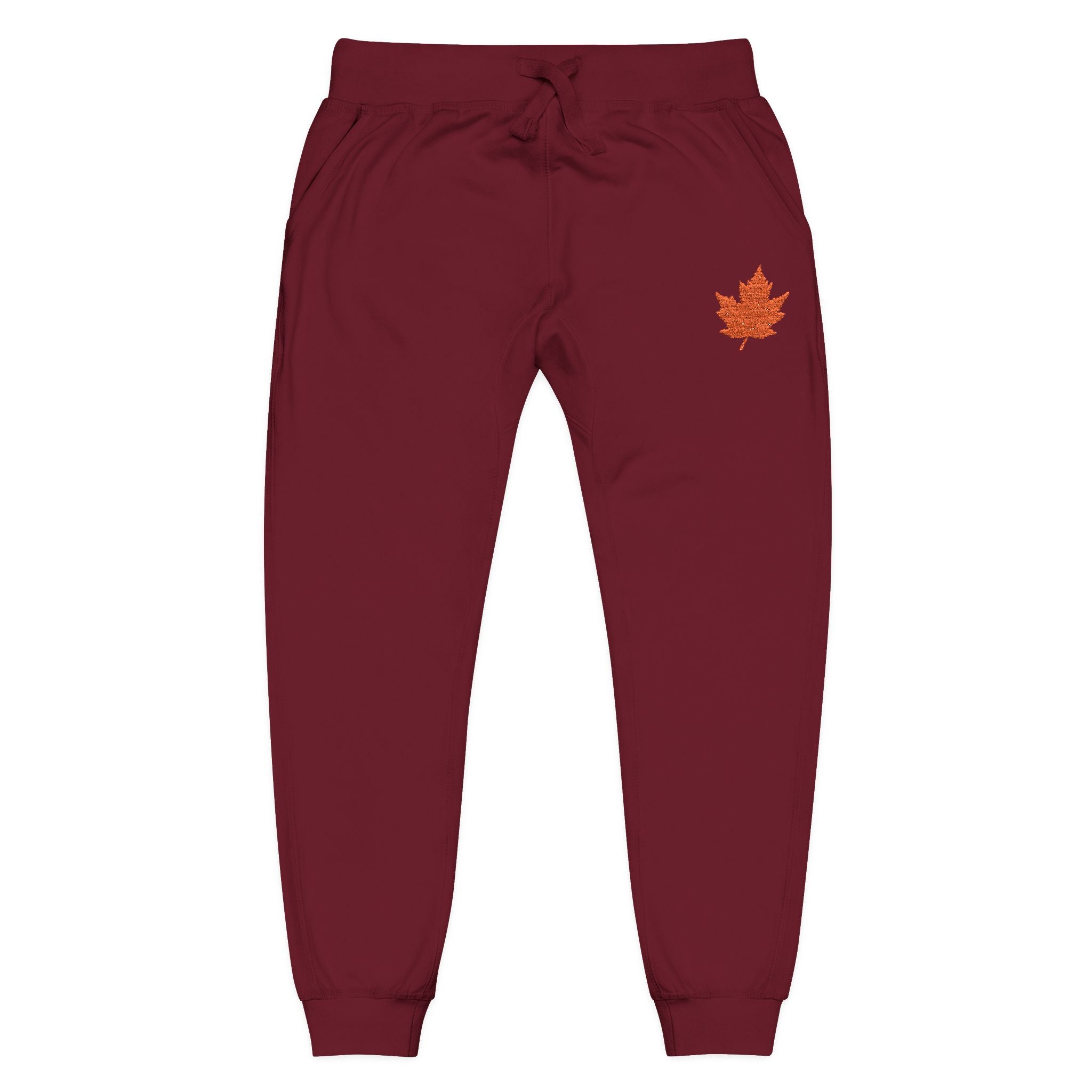 Embroidered Fall Leaf Fleece Sweatpants for Cozy Comfort