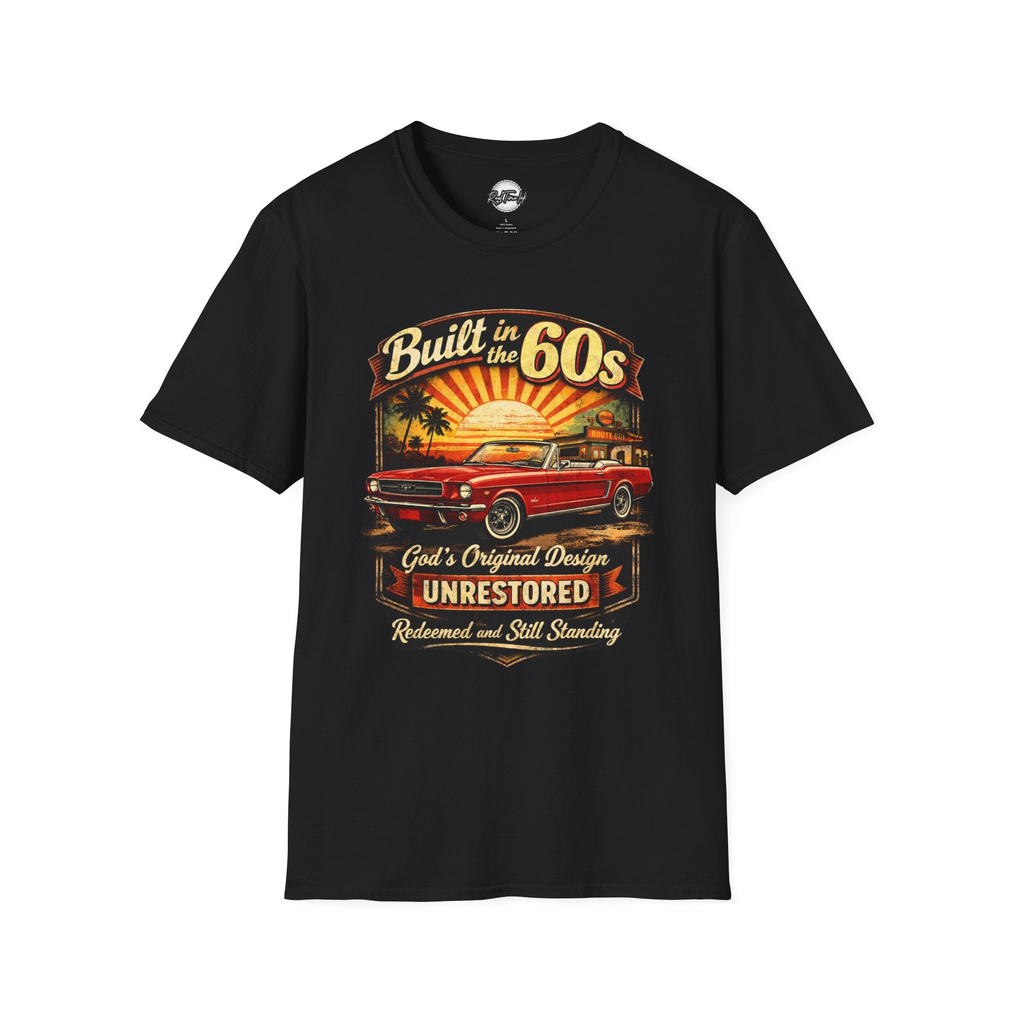 Built in the 60s Classic Car T-Shirt — 'Unrestored' Vintage Sunset Design