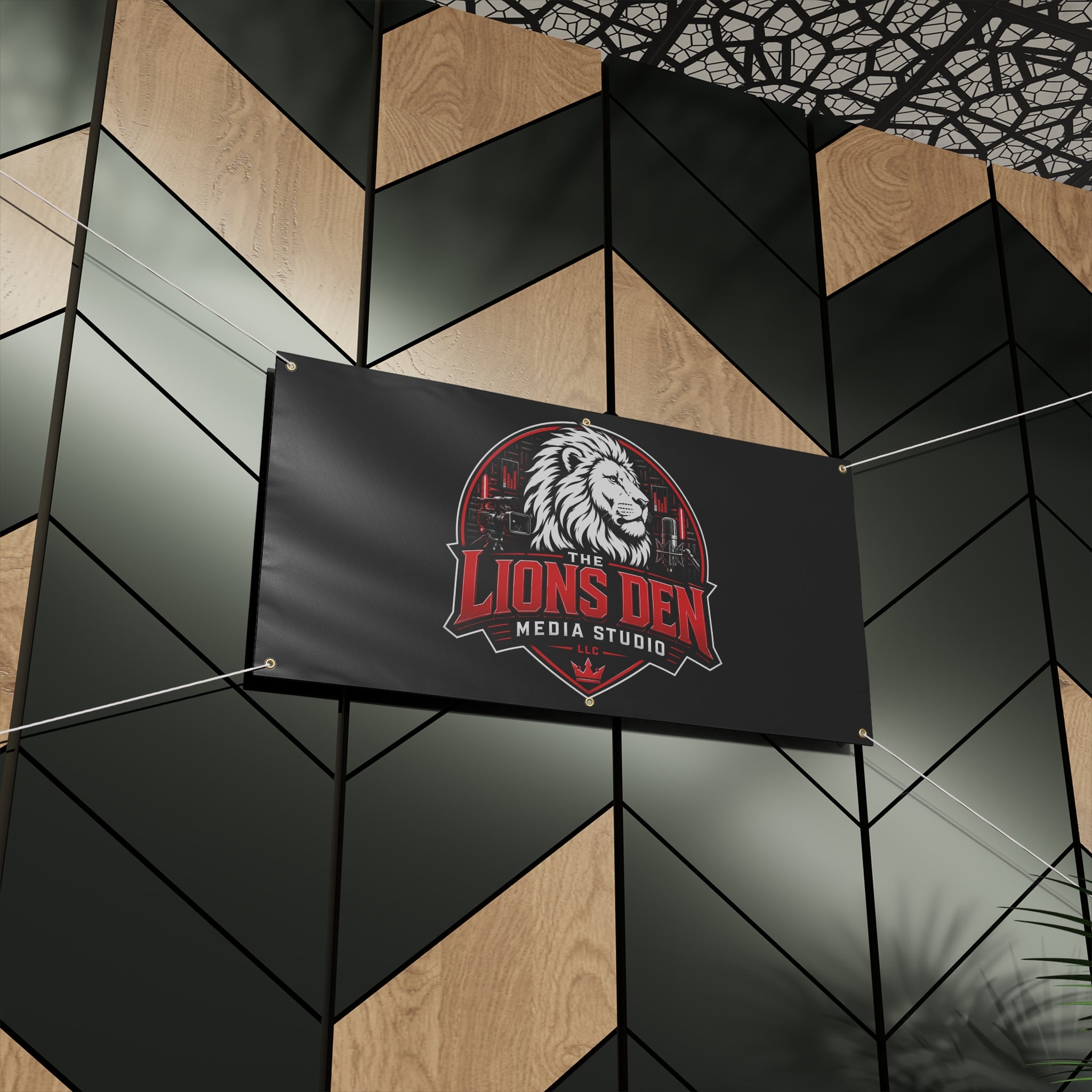 The Lions Den Media Studio Matte Banner