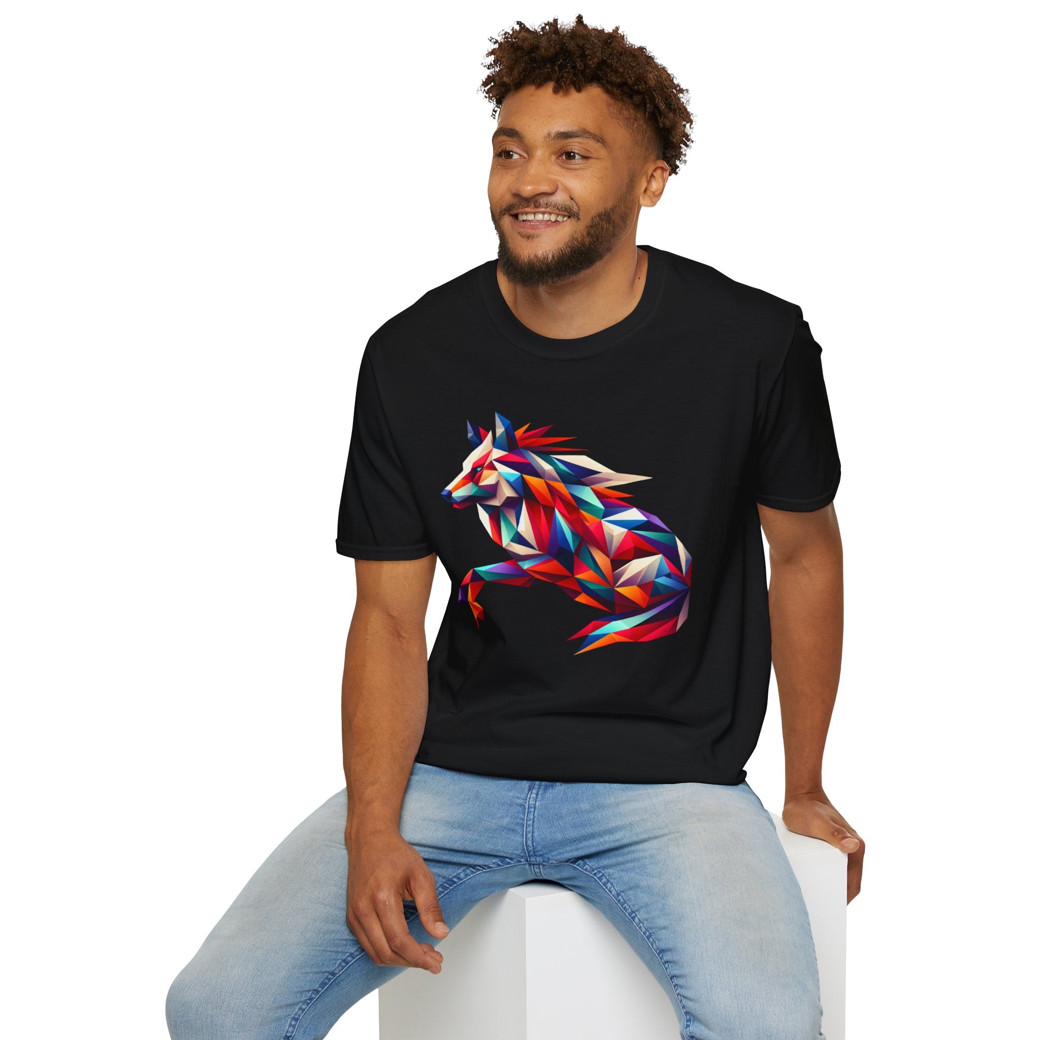 Colorful Geometric Wolf T-Shirt | Unisex Softstyle Tee