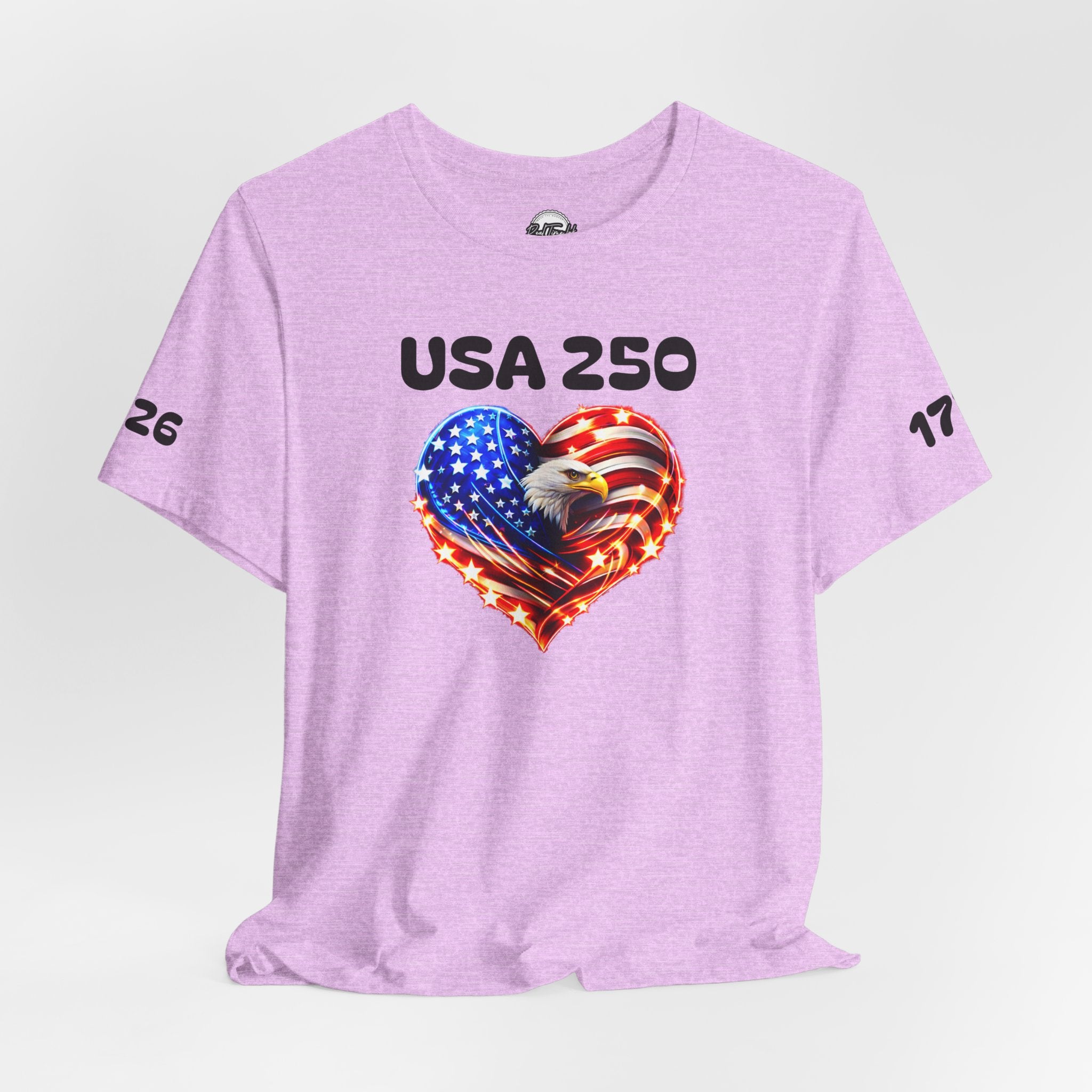 USA 250 Heart Flag T-Shirt — Patriotic Bald Eagle Tee for Independence Day