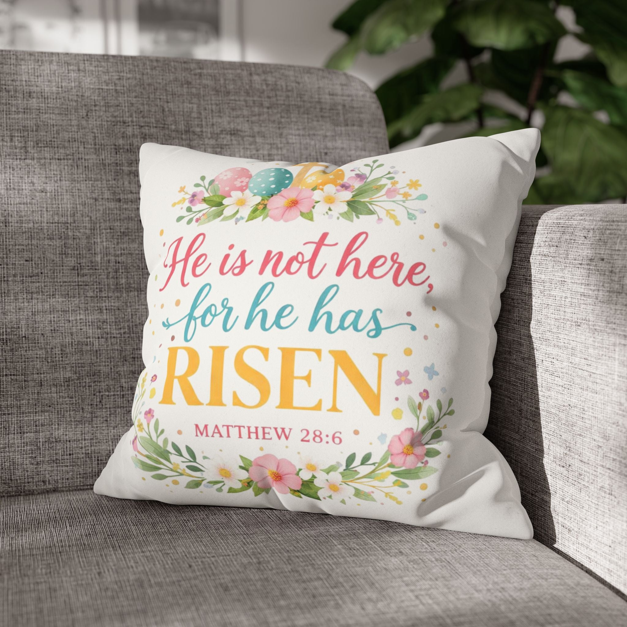 He Is Not Here for He Has Risen Pillowcase | Easter Scripture Decorative Pillow