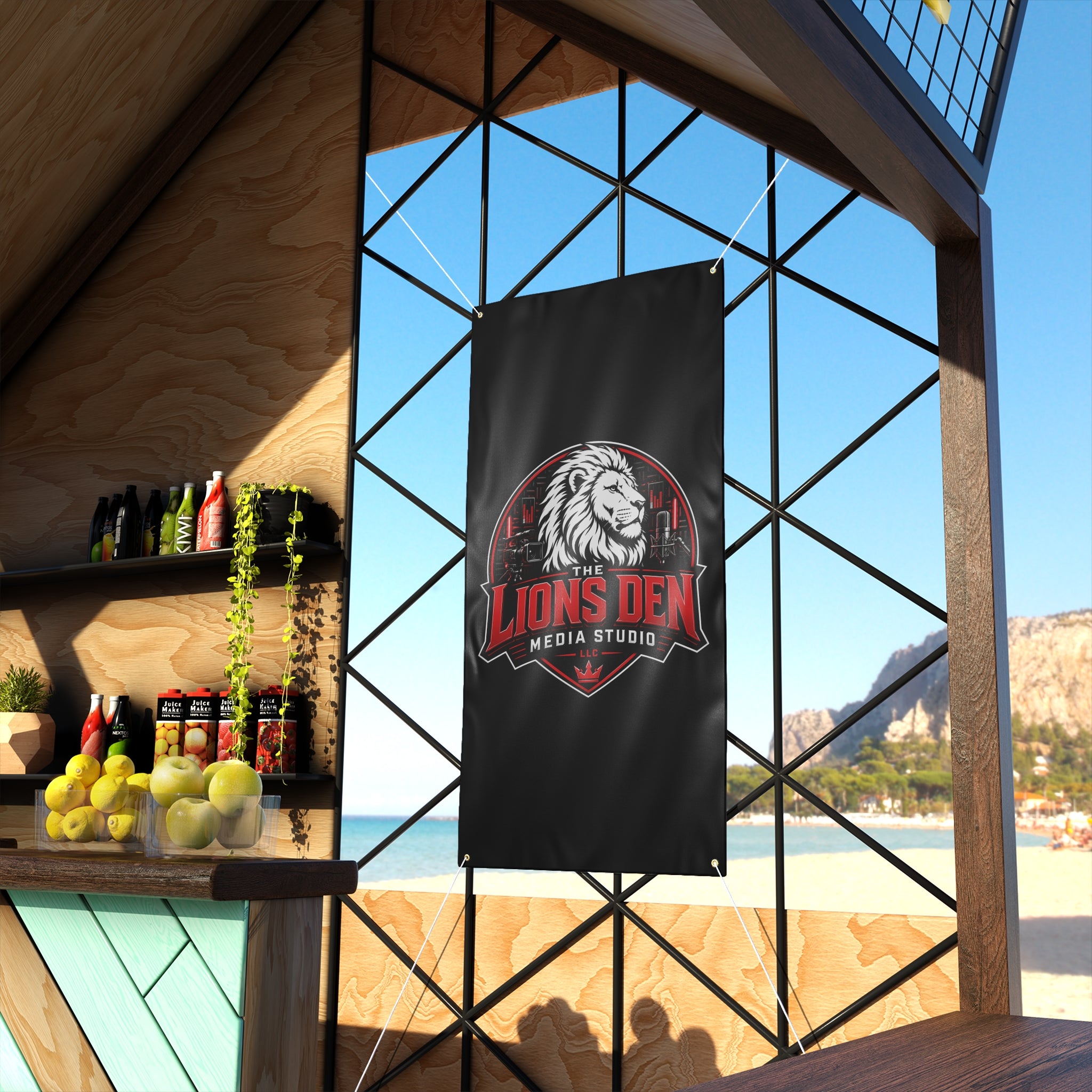 The Lions Den Media Studio Matte Banner