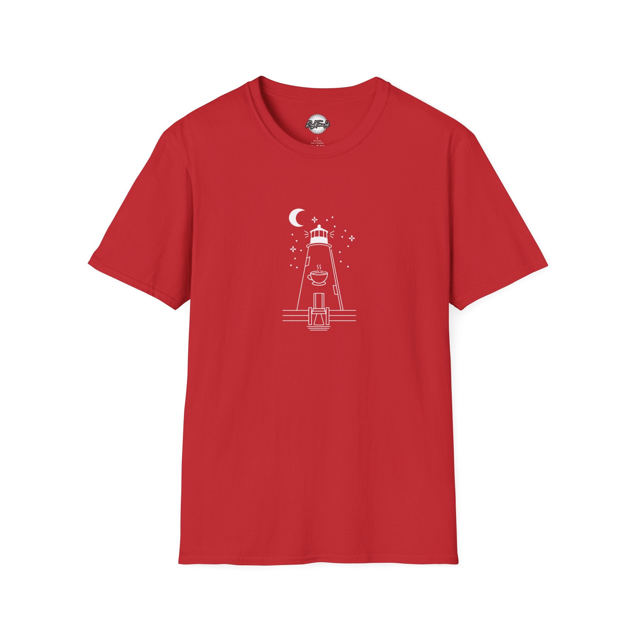 Concord Point Coffee T-Shirt — Minimalist Lighthouse Night Scene Graphic Tee