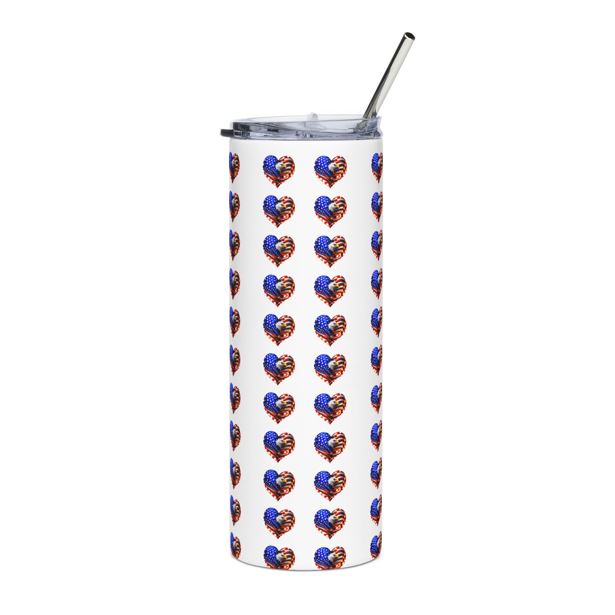 USA 250 20oz Stainless Steel Tumbler — Patriotic Heart Flag Pattern, Insulated Travel Cup