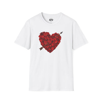 Rose Petal Heart T-Shirt — Arrowed Floral Heart Graphic Tee for Valentine’s Day