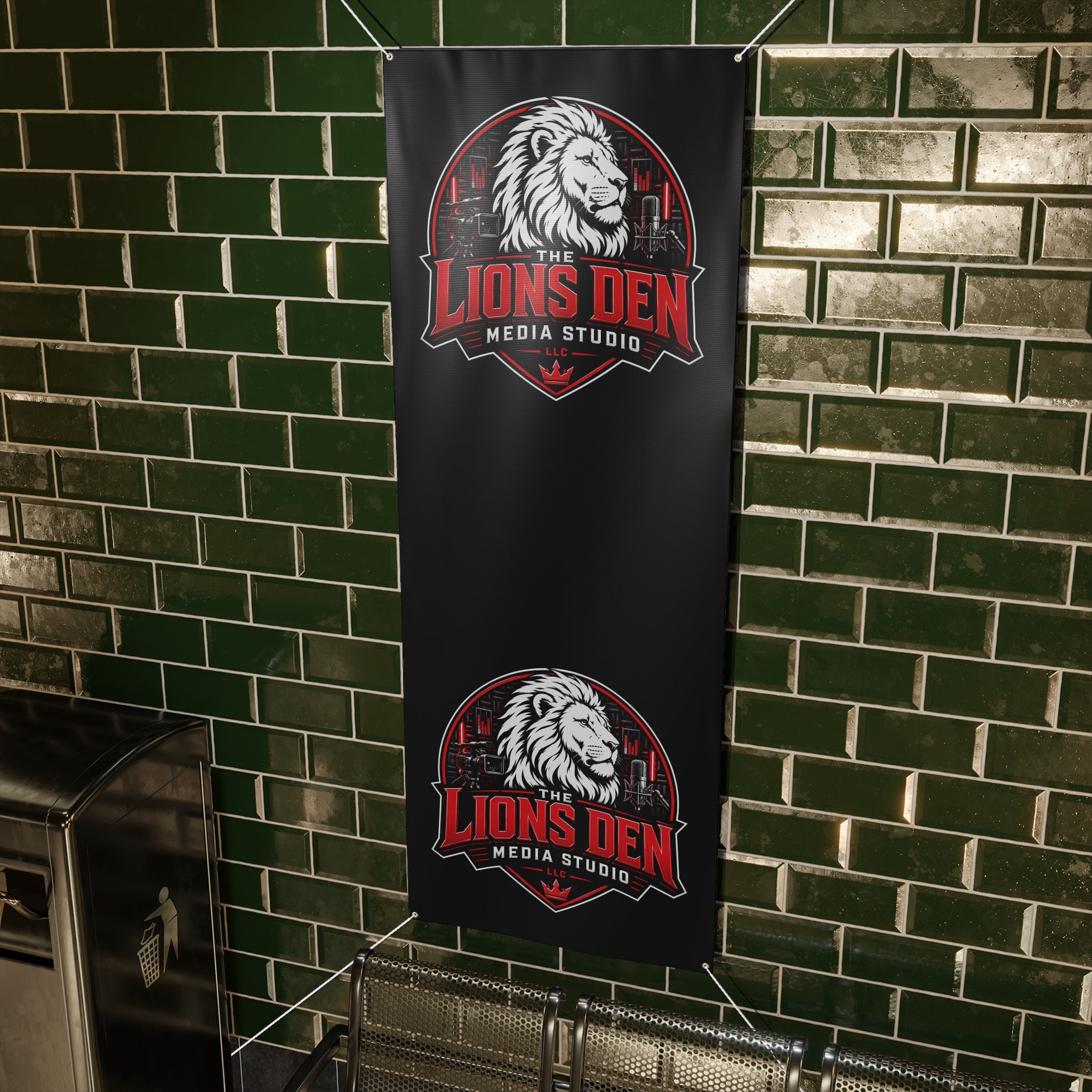 The Lions Den Media Studio Matte Banner