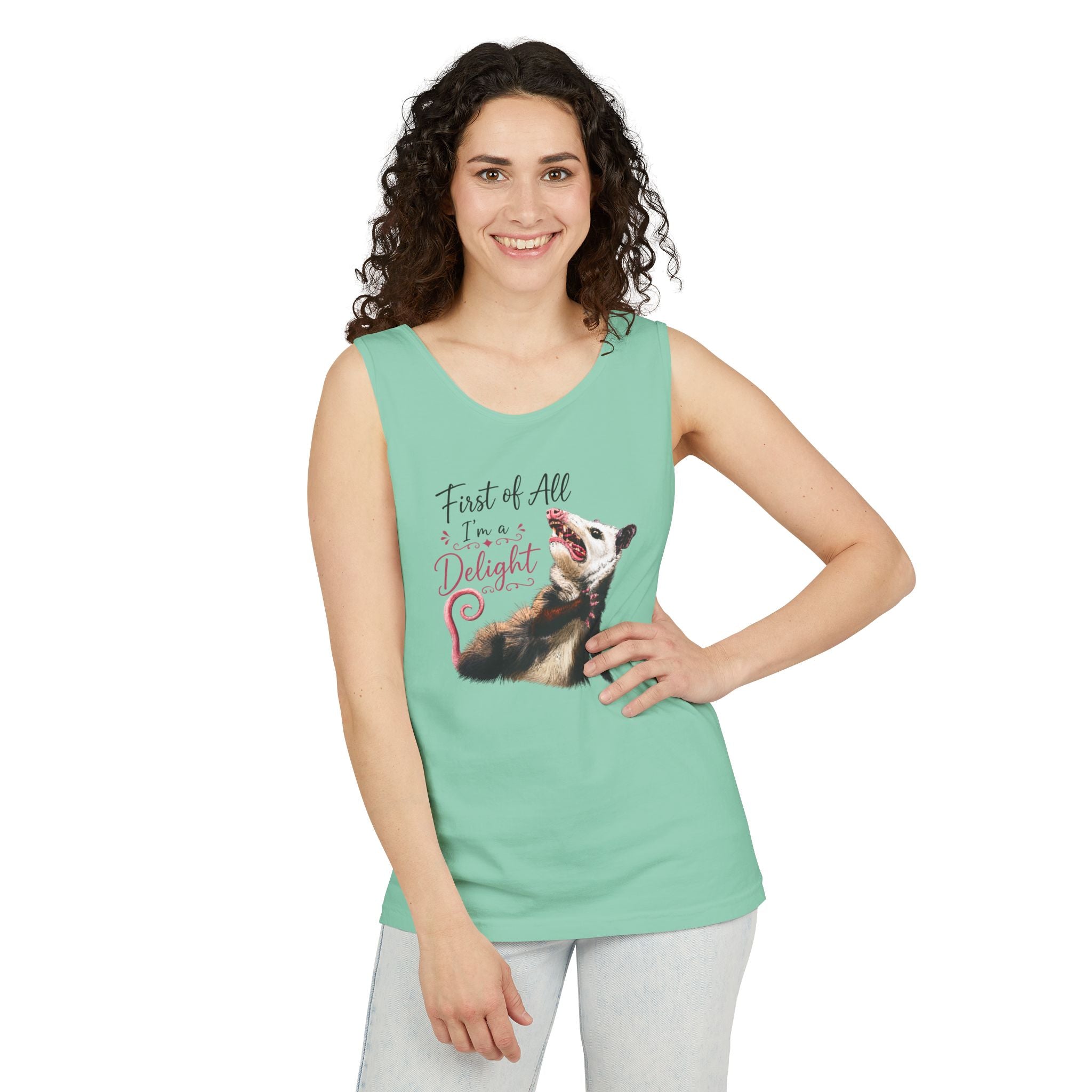 Possum Tank Top - “First of All I’m a Delight” Cute Possum Graphic Tank