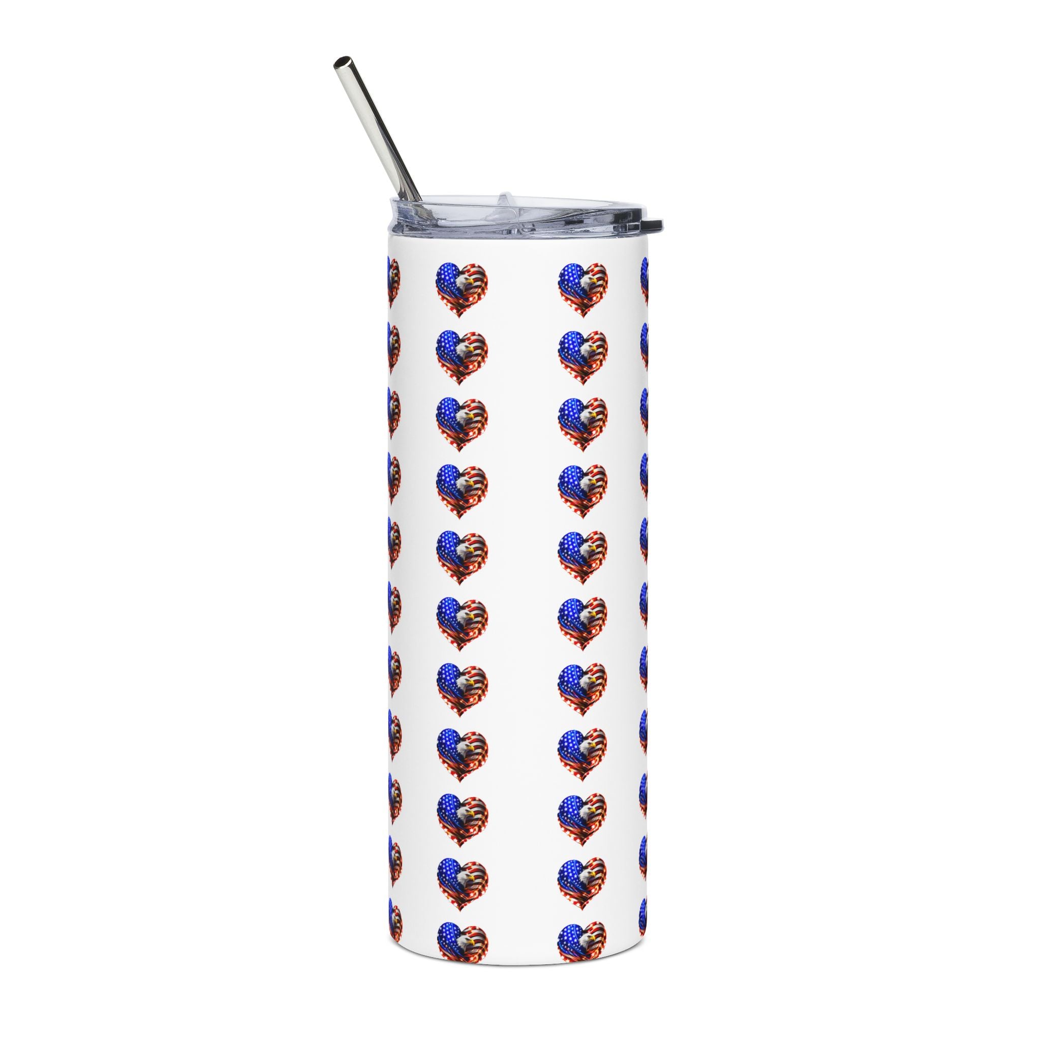 USA 250 20oz Stainless Steel Tumbler — Patriotic Heart Flag Pattern, Insulated Travel Cup