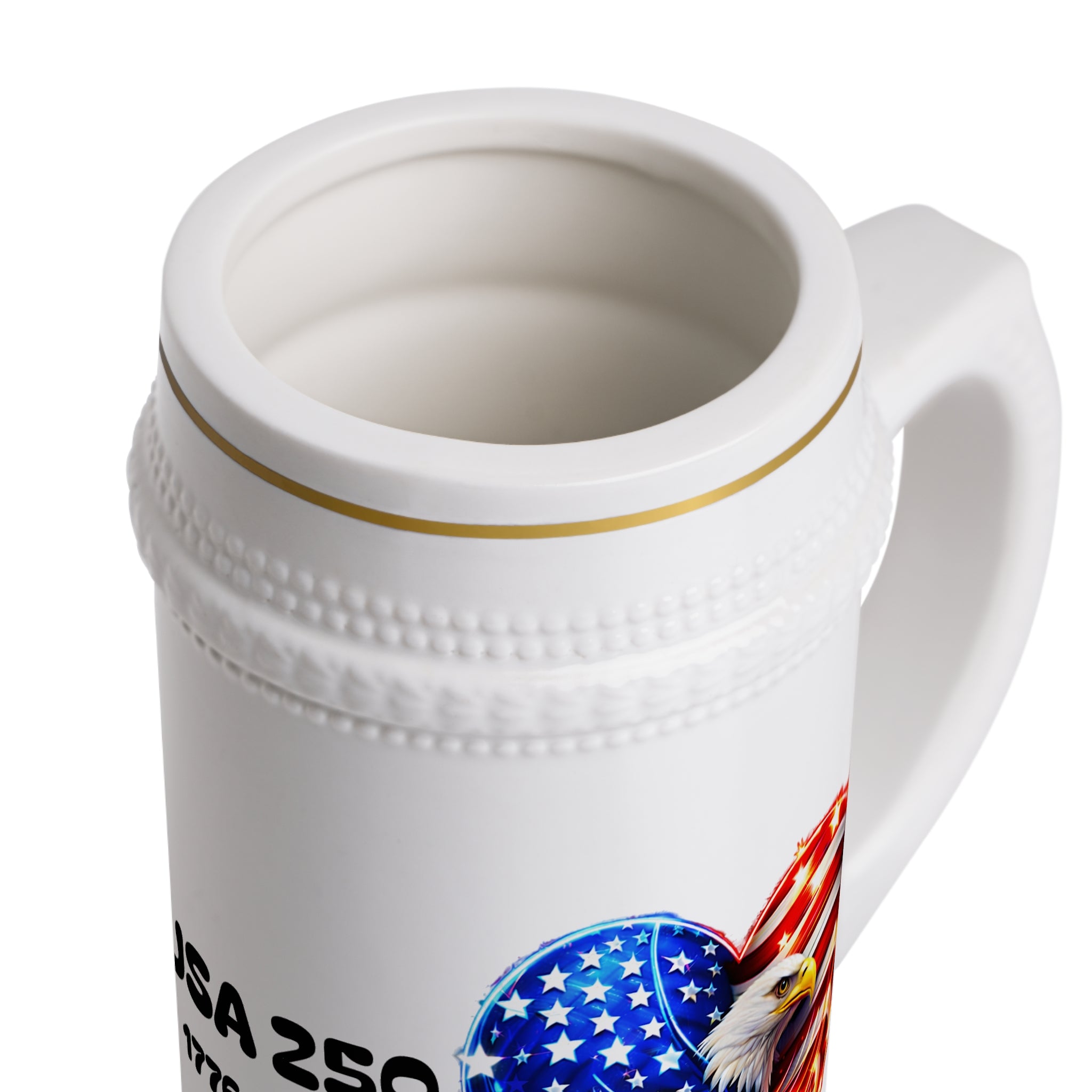 USA 250 Beer Stein Mug – 1776–2026 Patriotic Eagle Heart Ceramic Stein