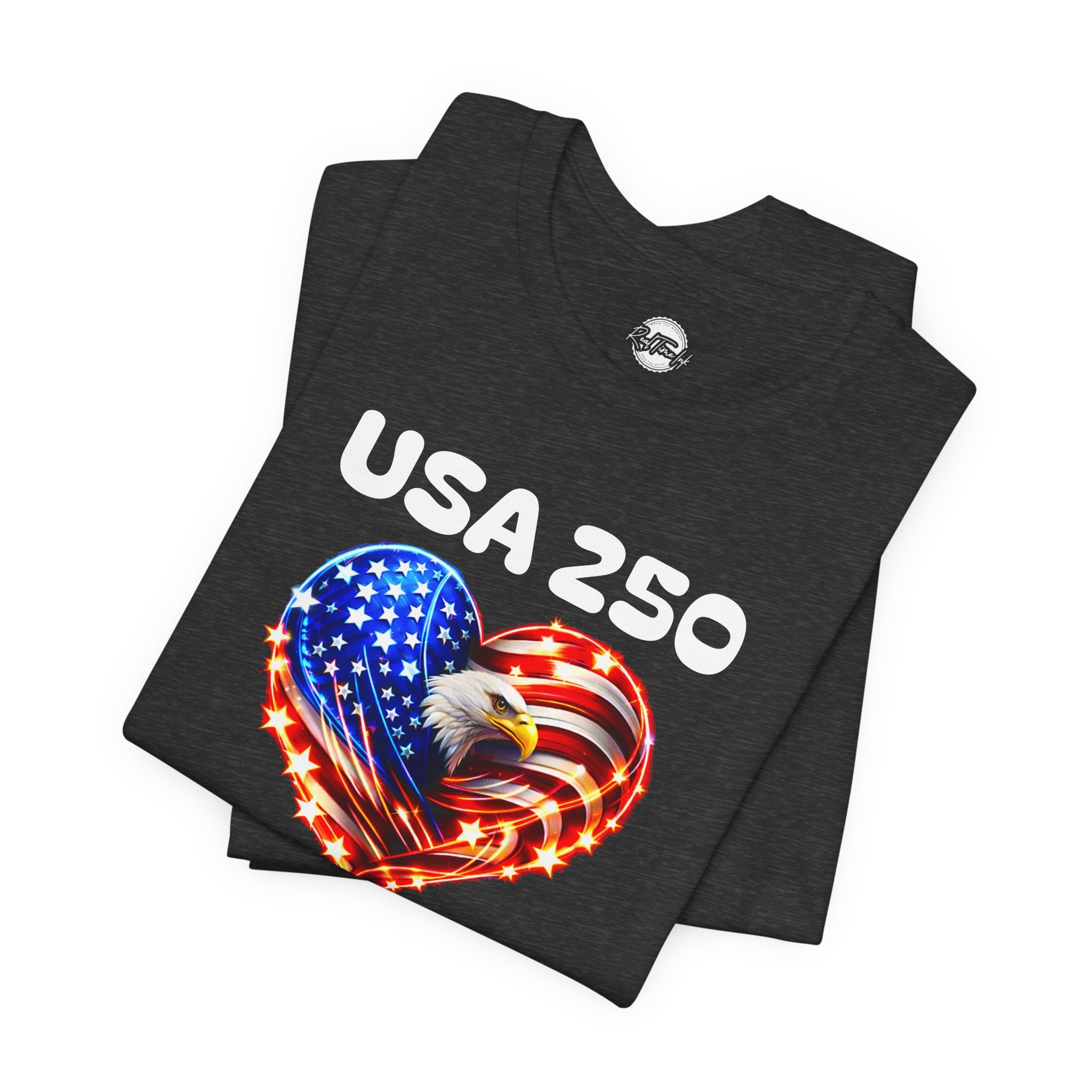 USA 250 Heart Flag T-Shirt — Patriotic Bald Eagle Tee for Independence Day