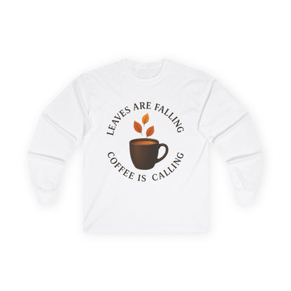 Fall-Themed Long Sleeve Tee, Cozy Autumn Shirt, Coffee Lover's Gift, Perfect for Thanksgiving, Stylish Layering Top