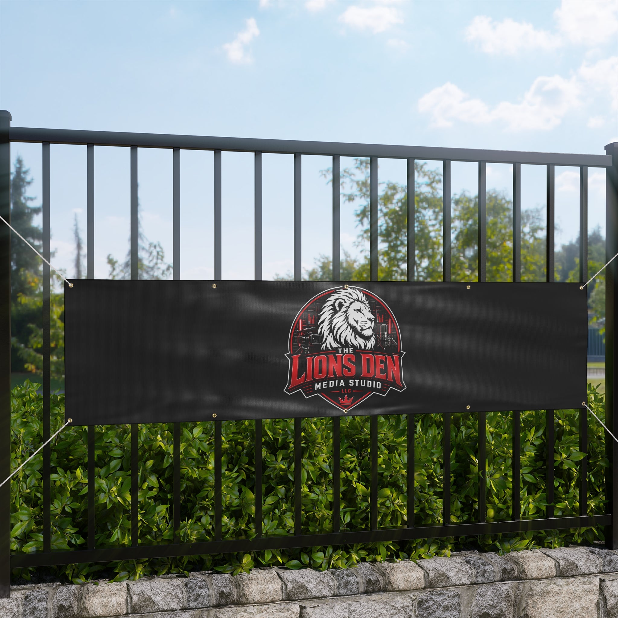 The Lions Den Media Studio Matte Banner