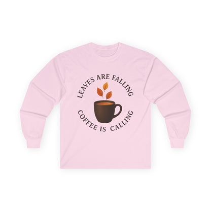 Fall-Themed Long Sleeve Tee, Cozy Autumn Shirt, Coffee Lover's Gift, Perfect for Thanksgiving, Stylish Layering Top