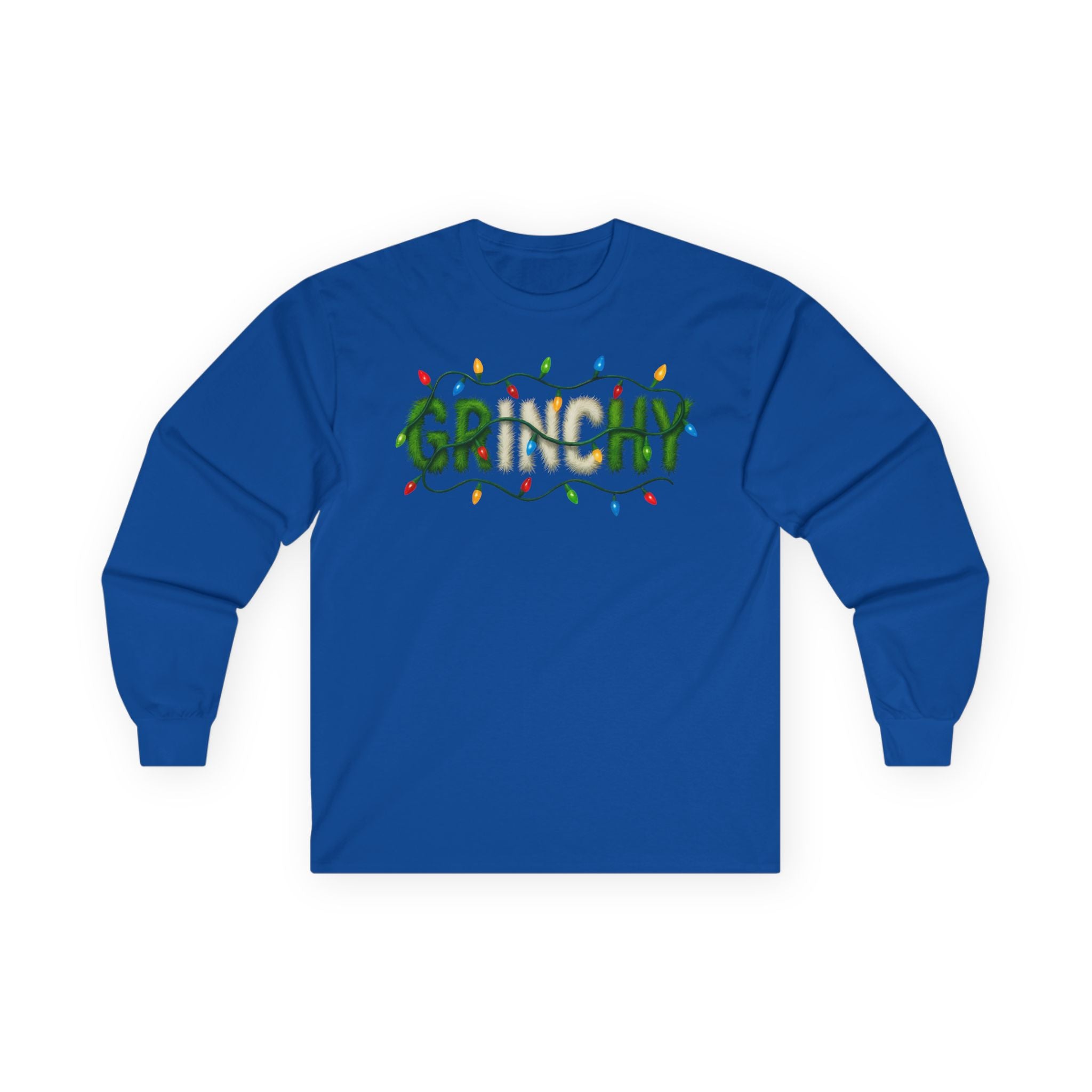 Grinchy Christmas Long Sleeve Tee — Holiday Light‑Wrapped Graphic