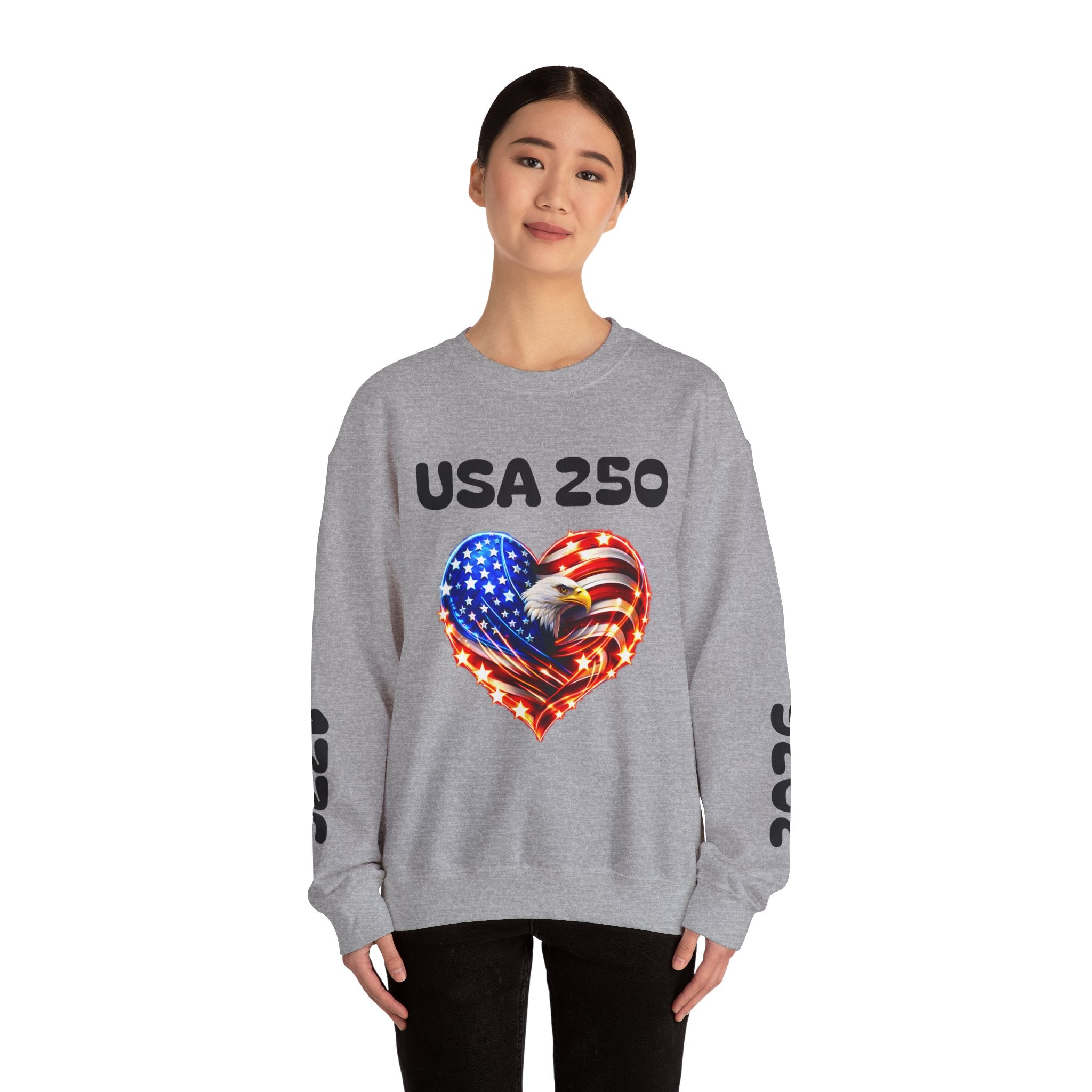 USA 250 Patriotic Crewneck Sweatshirt — American Flag Heart & Eagle Design