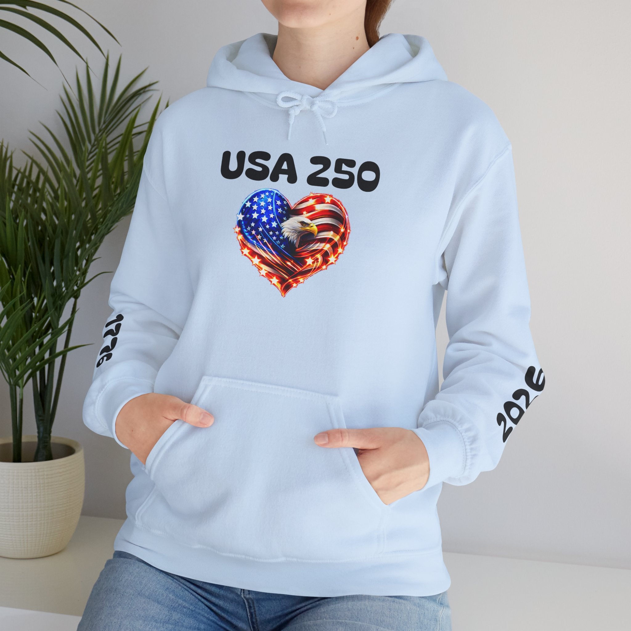 USA 250 Heart Flag Hoodie — 1776 & 2026 Patriotic Anniversary Sweatshirt