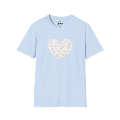 Heart of Roses Valentine's T-Shirt — White Floral Heart Graphic Tee for Women & Men