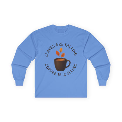 Fall-Themed Long Sleeve Tee, Cozy Autumn Shirt, Coffee Lover's Gift, Perfect for Thanksgiving, Stylish Layering Top