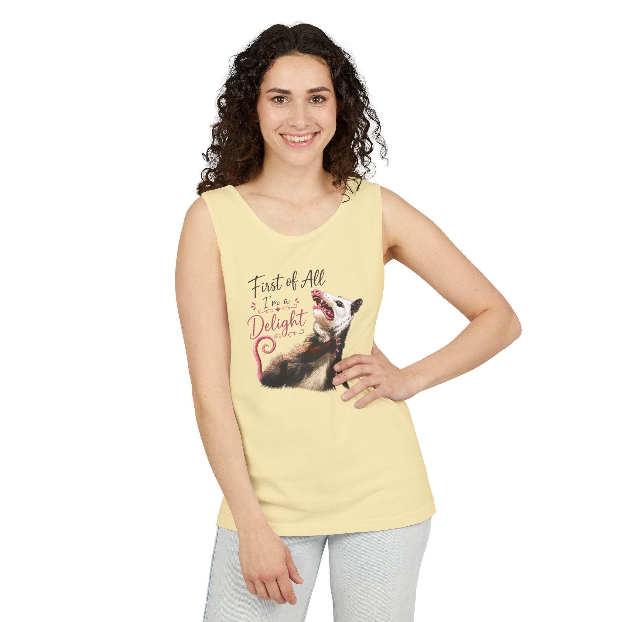 Possum Tank Top - “First of All I’m a Delight” Cute Possum Graphic Tank