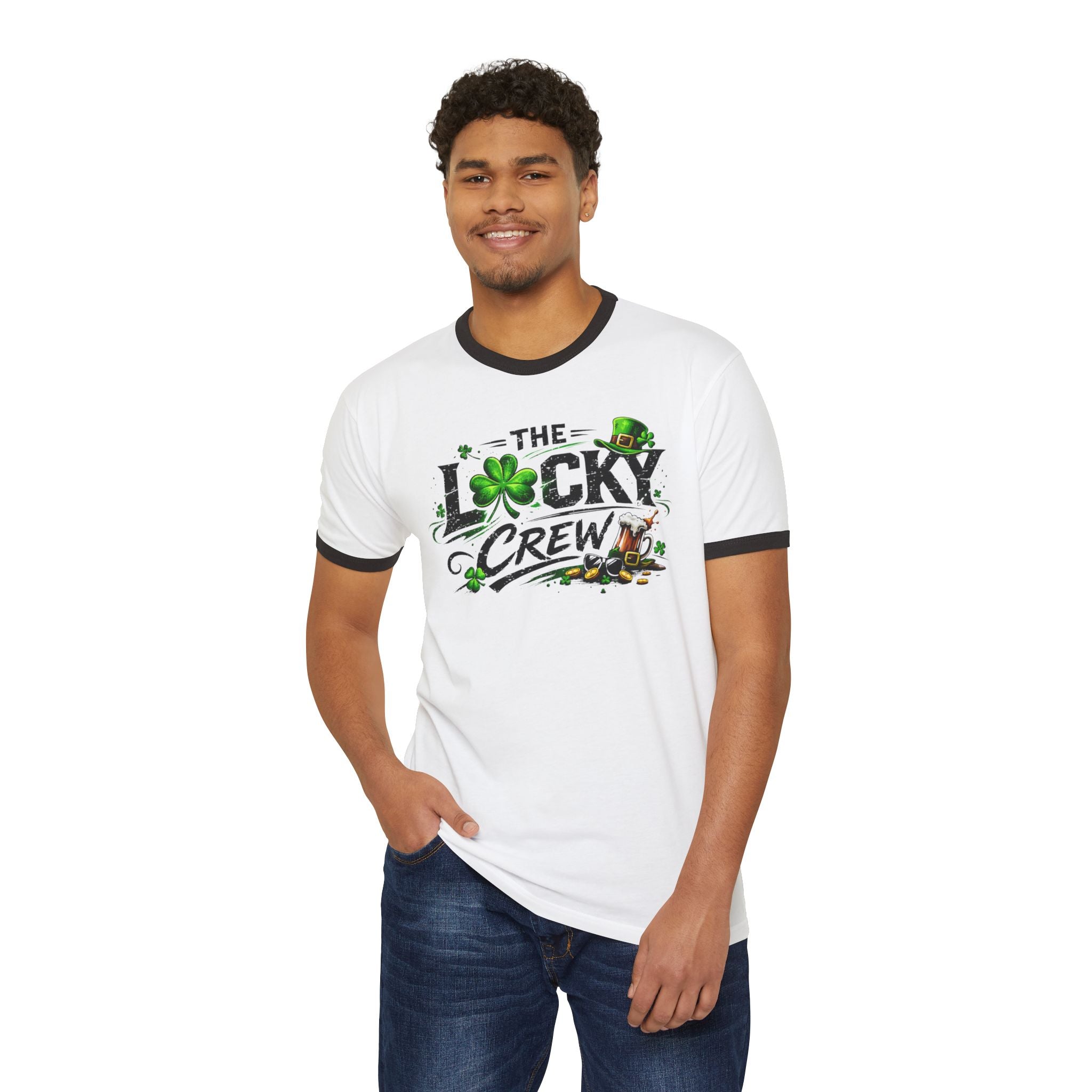 The Lucky Crew T‑Shirt — St. Patrick’s Day Shamrock Ringer Tee