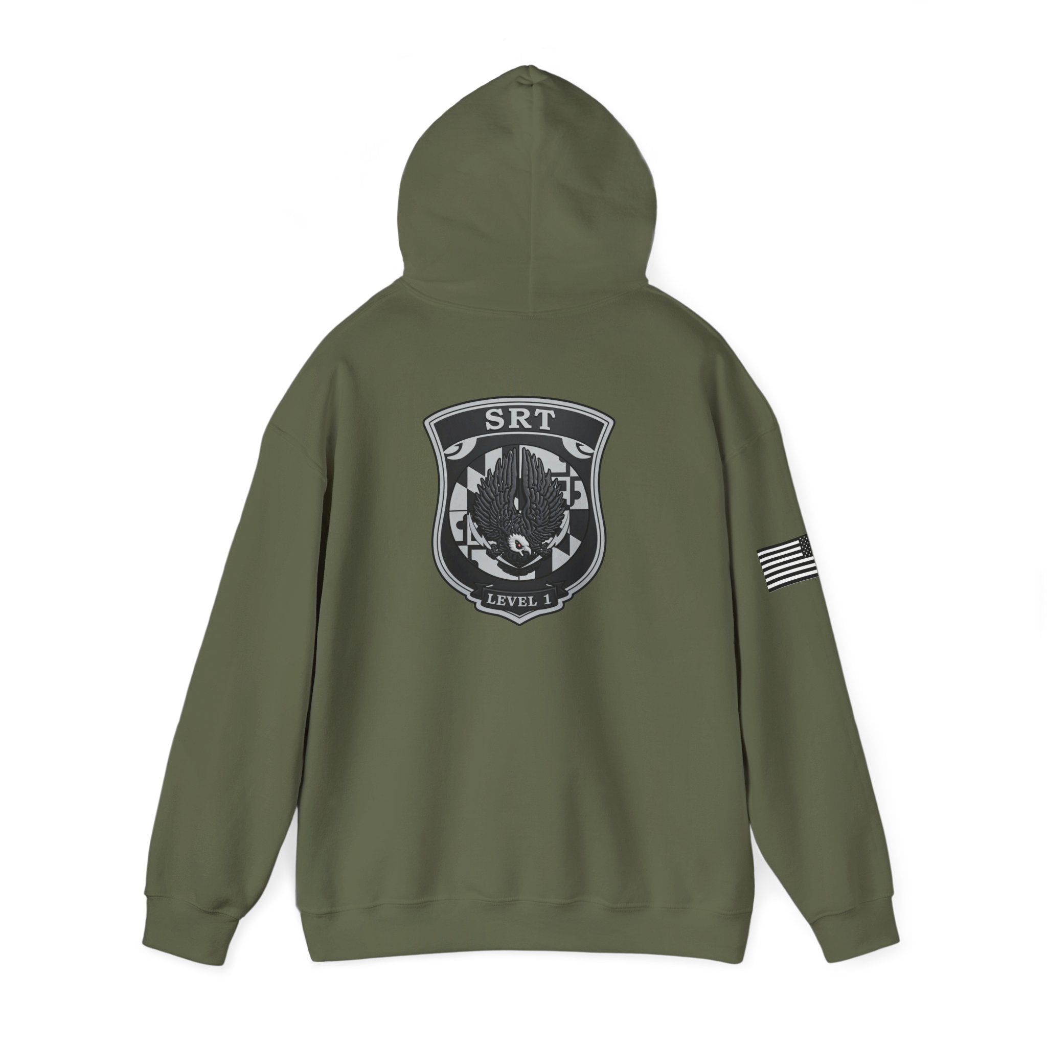 SRT Hoodie 1 – Tactical Badge Back Print with Sleeve Flag