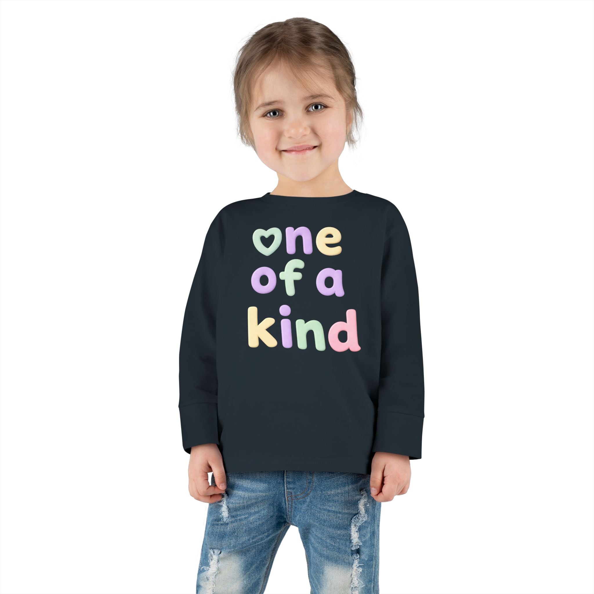 Toddler Long Sleeve Tee — "One of a Kind" Pastel Heart Graphic