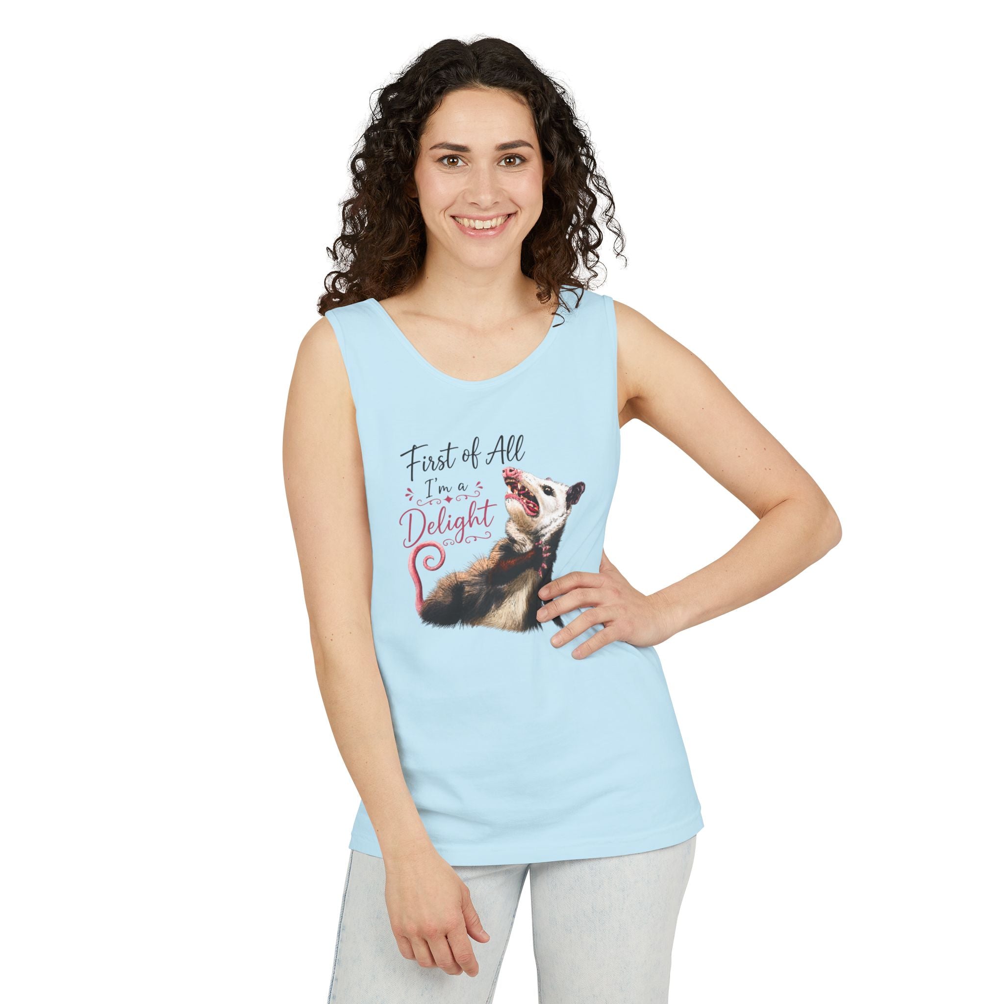 Possum Tank Top - “First of All I’m a Delight” Cute Possum Graphic Tank