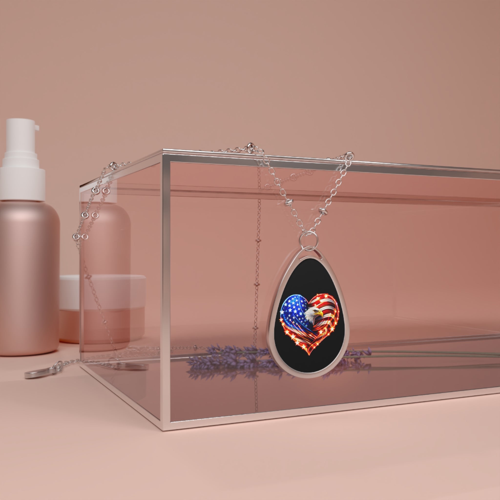 USA 250 American Flag Heart Oval Necklace