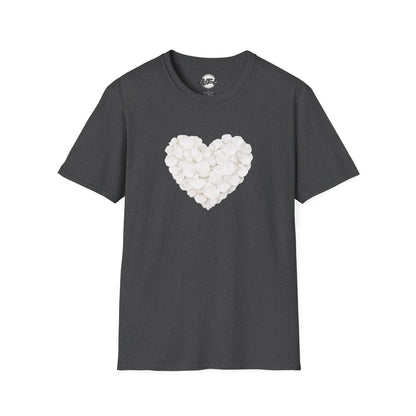 Heart of Roses Valentine's T-Shirt — White Floral Heart Graphic Tee for Women & Men