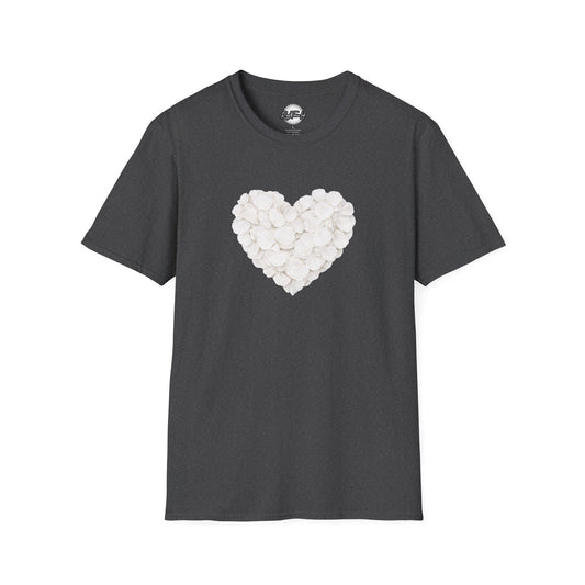 Heart of Roses Valentine's T-Shirt — White Floral Heart Graphic Tee for Women & Men