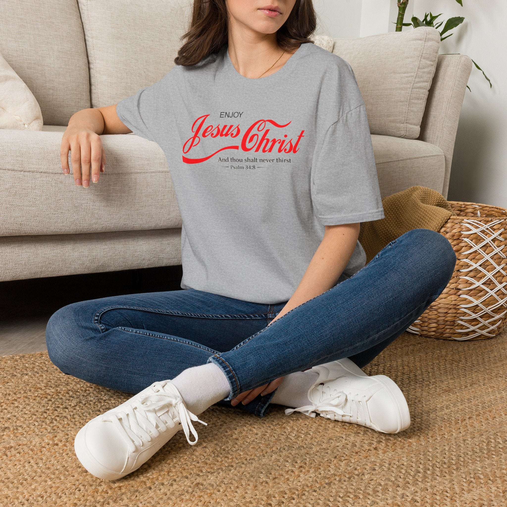 Jesus Christ T-Shirt — "Enjoy Jesus Christ" Psalm 34:8 Faith Tee