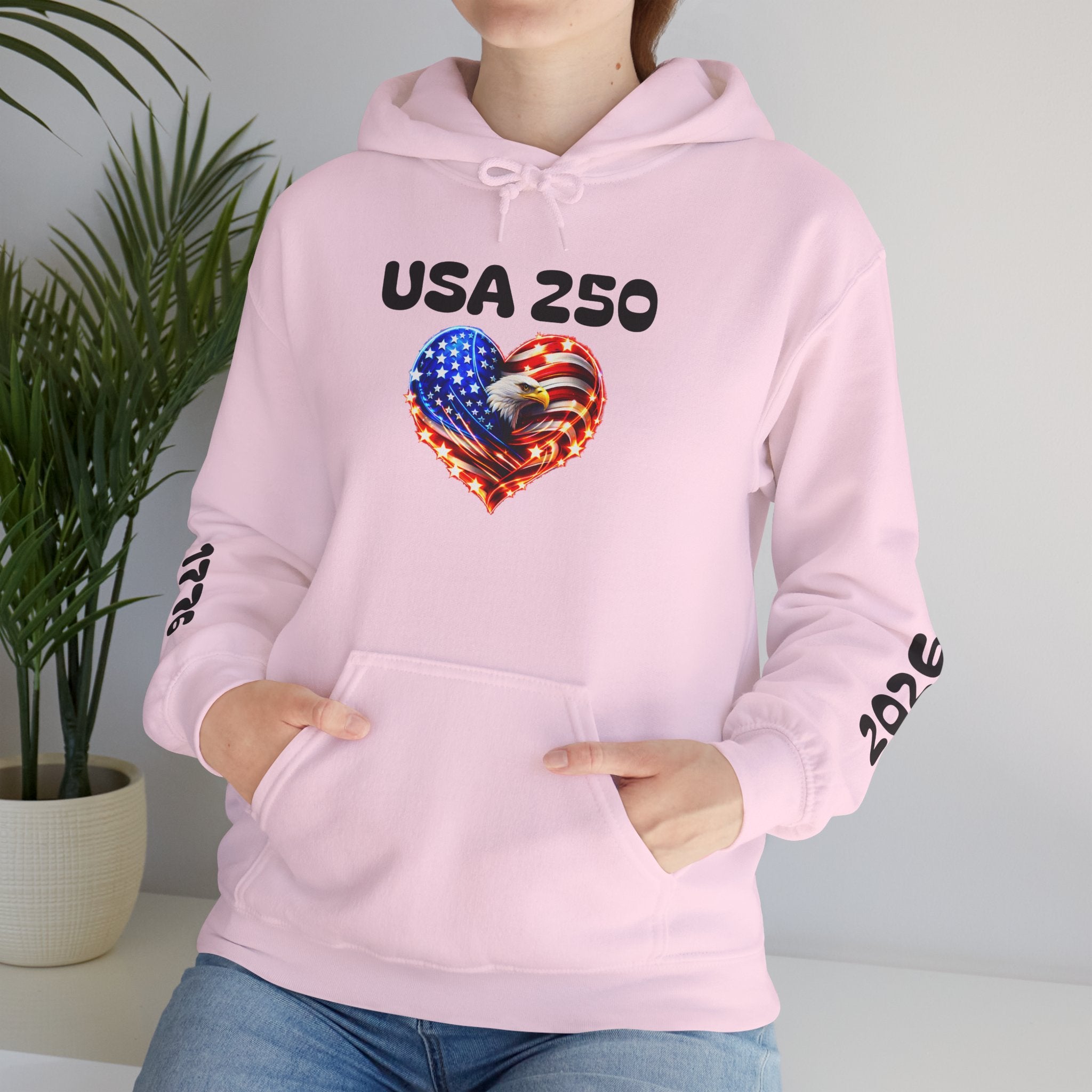 USA 250 Heart Flag Hoodie — 1776 & 2026 Patriotic Anniversary Sweatshirt