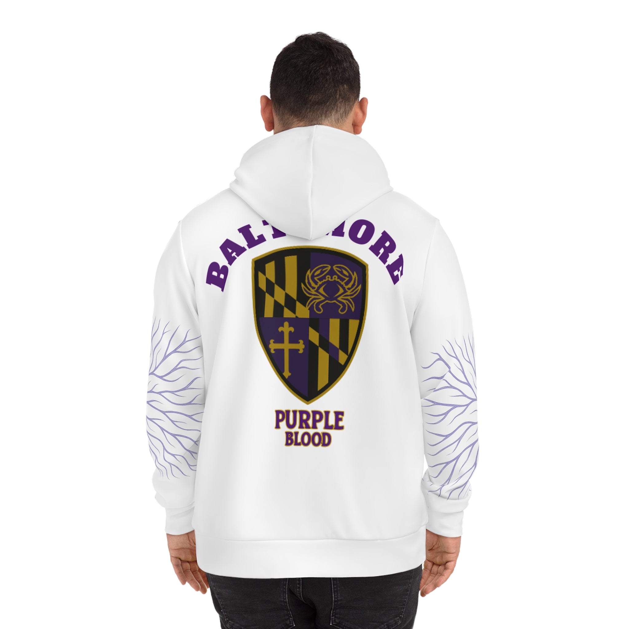 Purple Blood AOP Hoodie for Baltimore Fans, Trendy Streetwear, Unique Gift for Sports Lovers, Stylish Fall Wardrobe Essential, Casual Outfit
