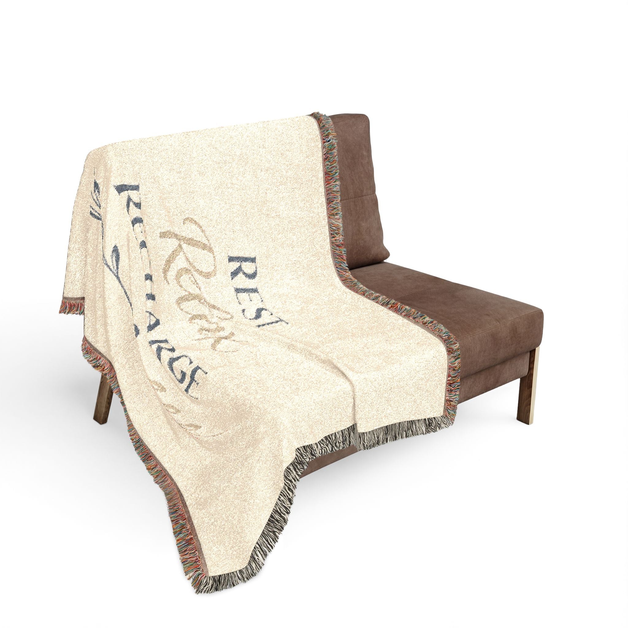 Rest Relax Recharge Woven Blanket — Cozy Inspirational Throw for Bedroom & Living Room