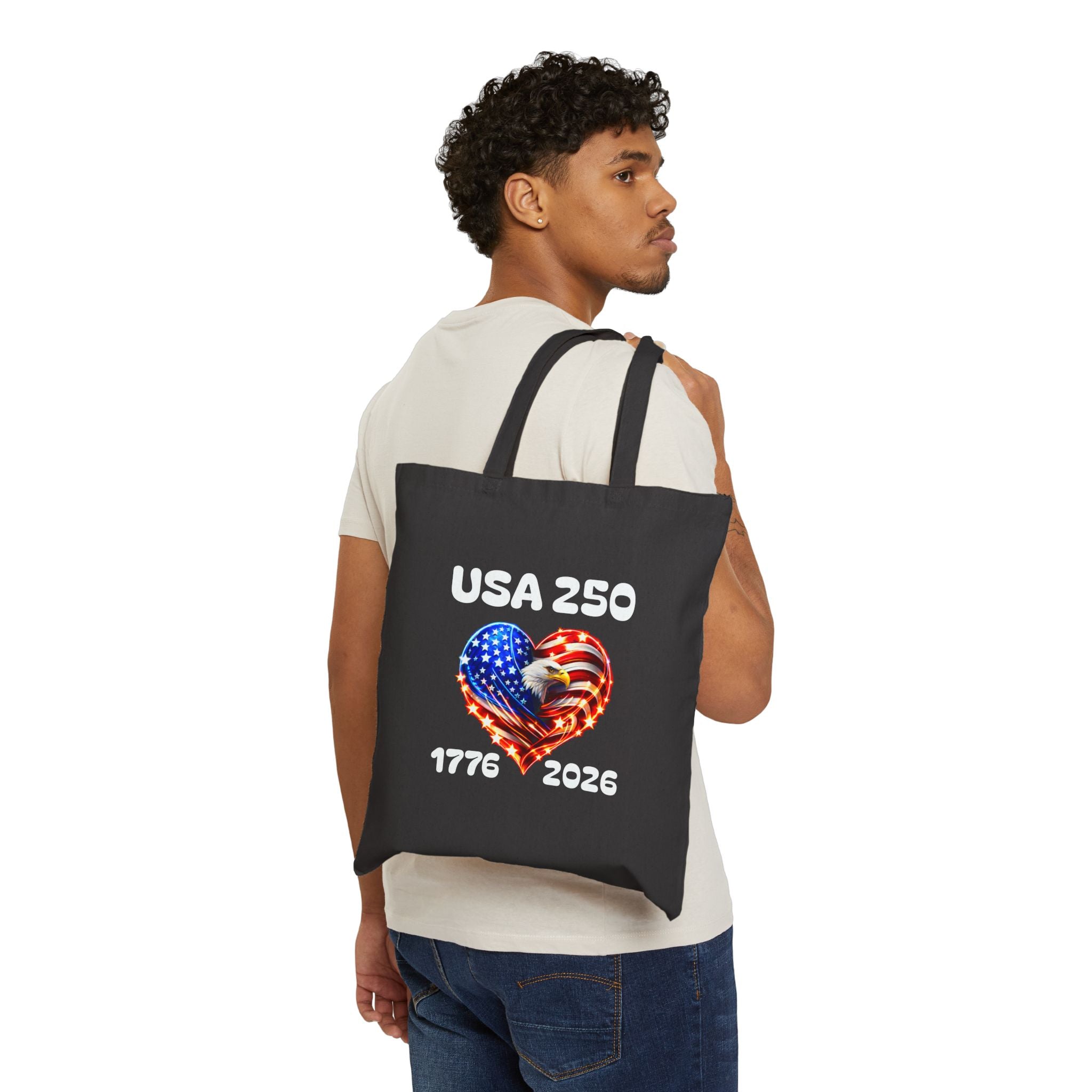 USA 250 Patriotic Tote Bag – 1776–2026 American Eagle Heart Canvas Tote | America 250 Anniversary Bag