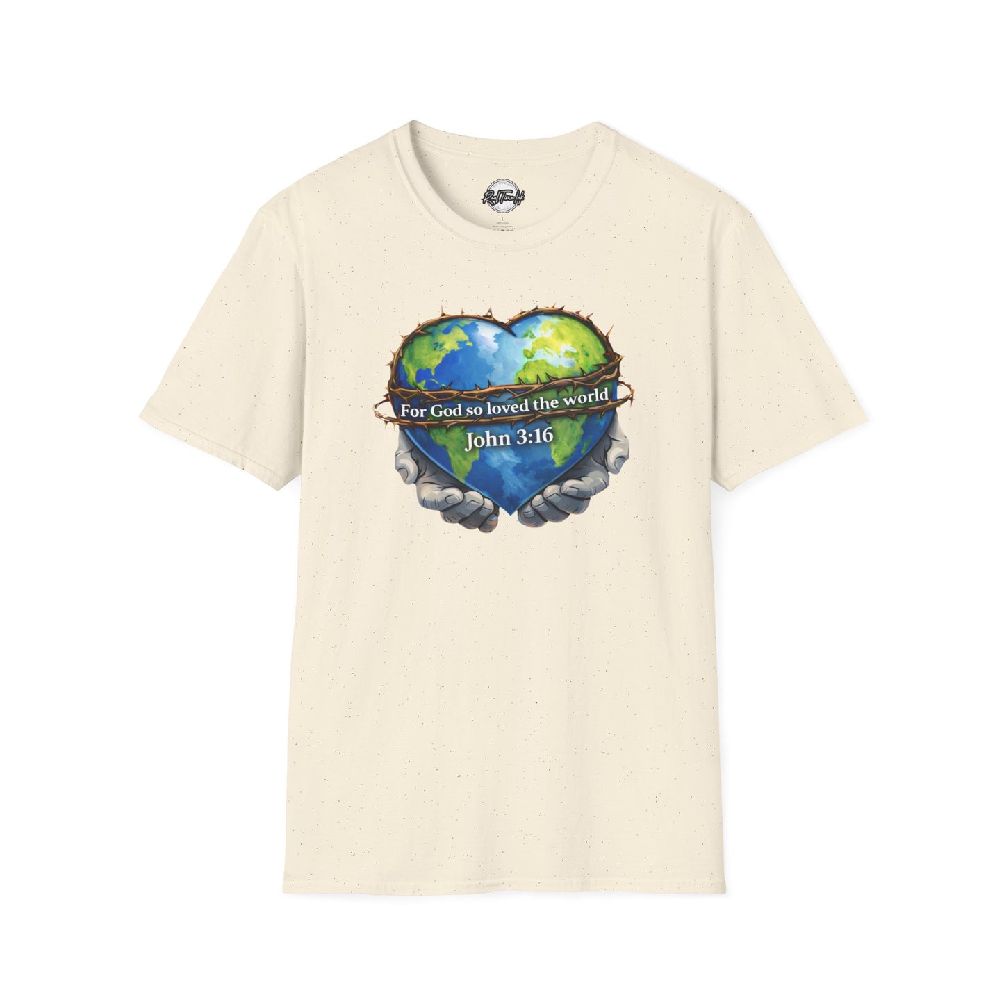 John 3:16 Heart Globe Christian T-Shirt — "For God so loved the world" Faith Tee