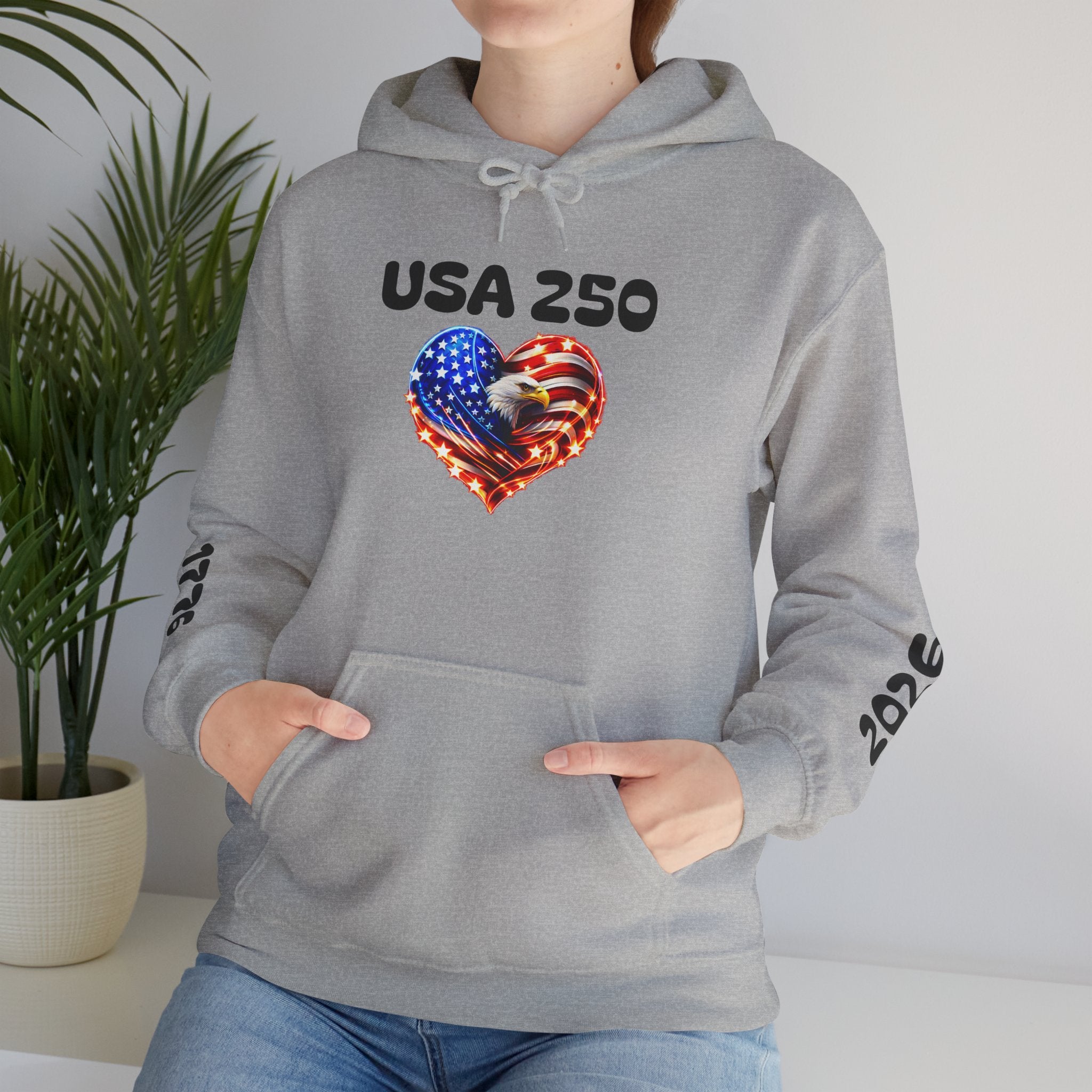 USA 250 Heart Flag Hoodie — 1776 & 2026 Patriotic Anniversary Sweatshirt