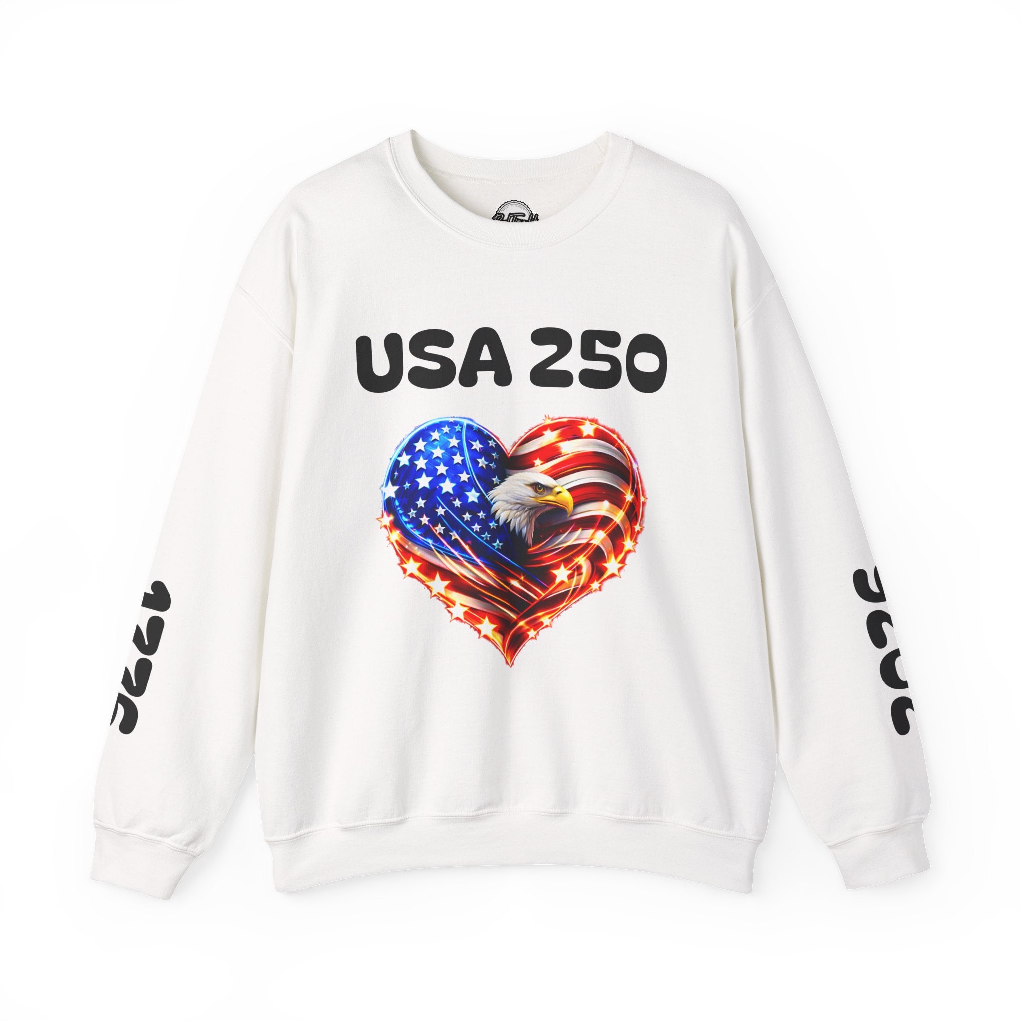 USA 250 Patriotic Crewneck Sweatshirt — American Flag Heart & Eagle Design