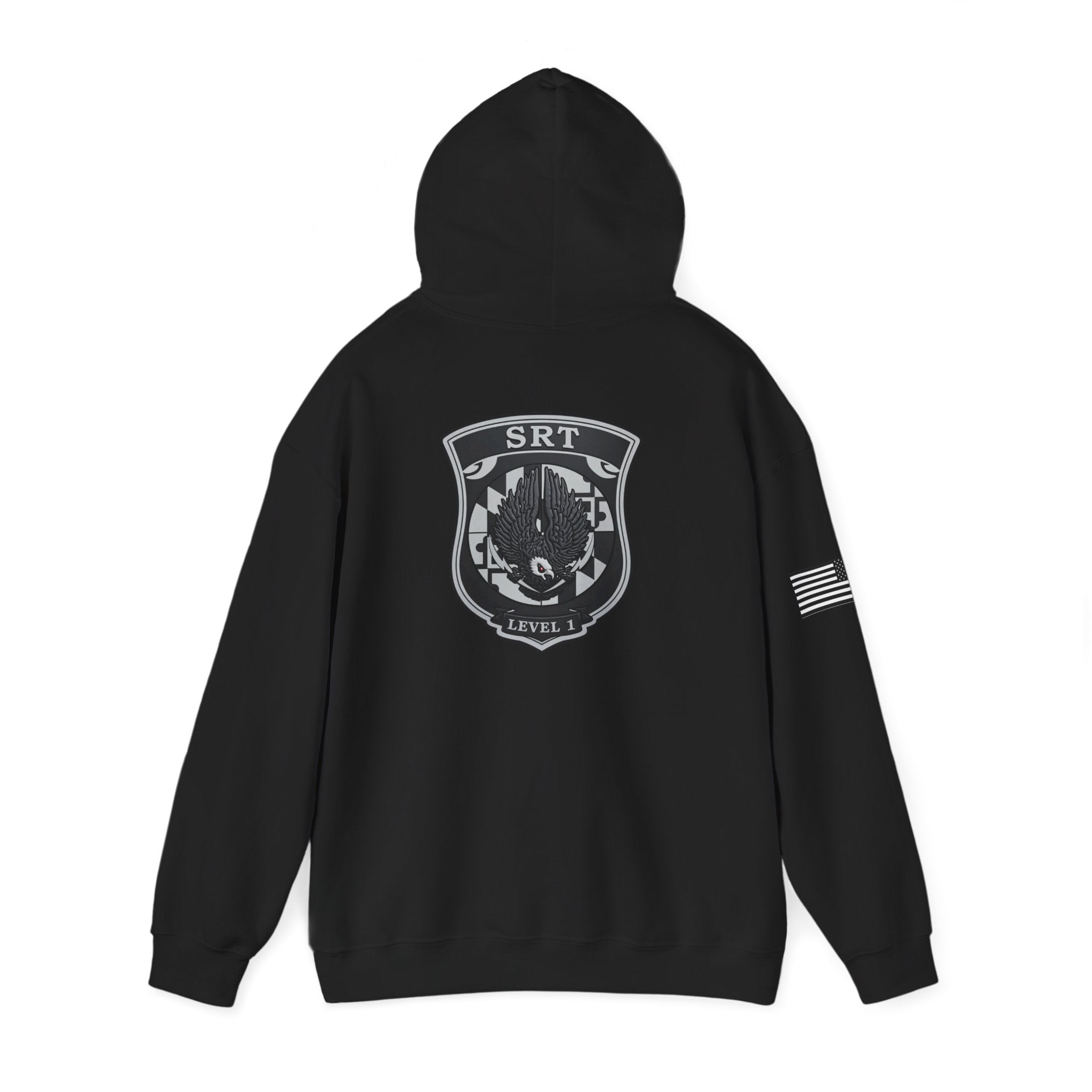 SRT Hoodie 1 – Tactical Badge Back Print with Sleeve Flag
